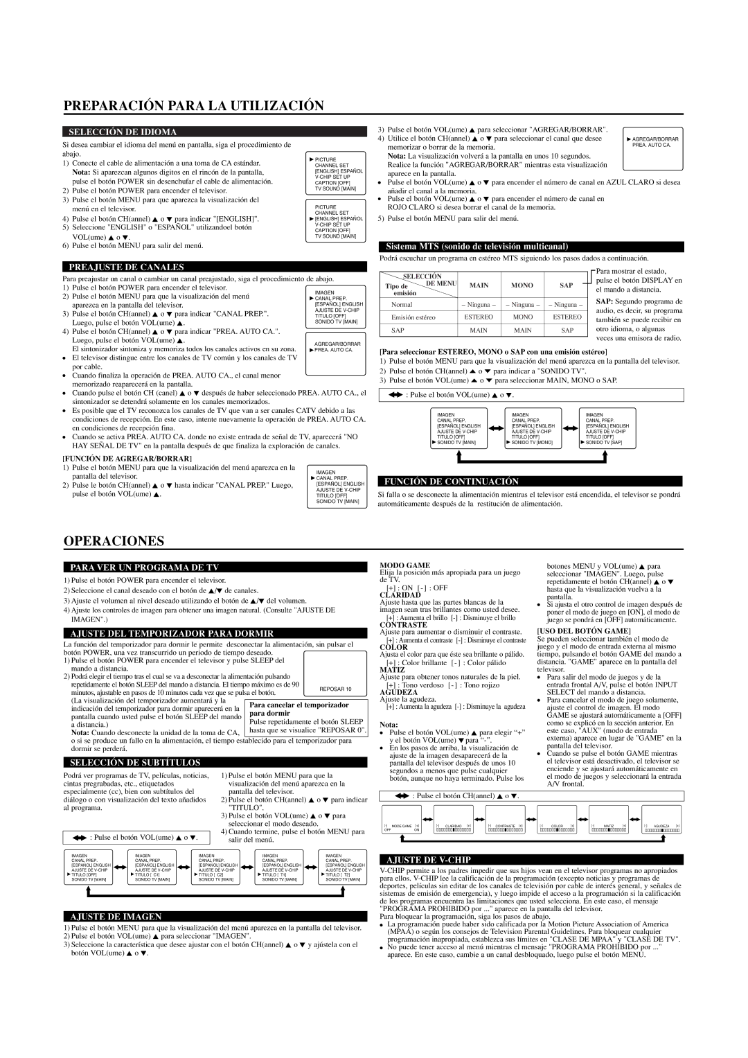 Sylvania SRT2420P owner manual Preparación Para LA Utilización, Operaciones 