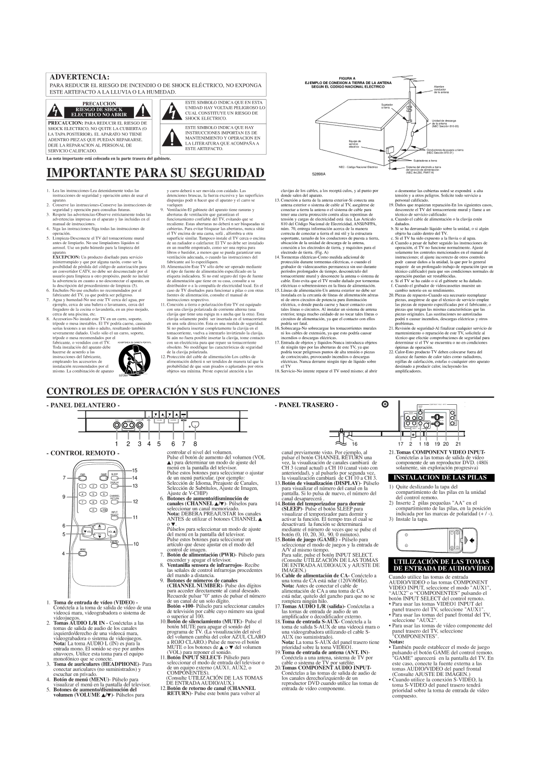 Sylvania SRT4127P owner manual Importante Para SU Seguridad, Control Remoto, Instalacion DE LAS Pilas, Componentes 