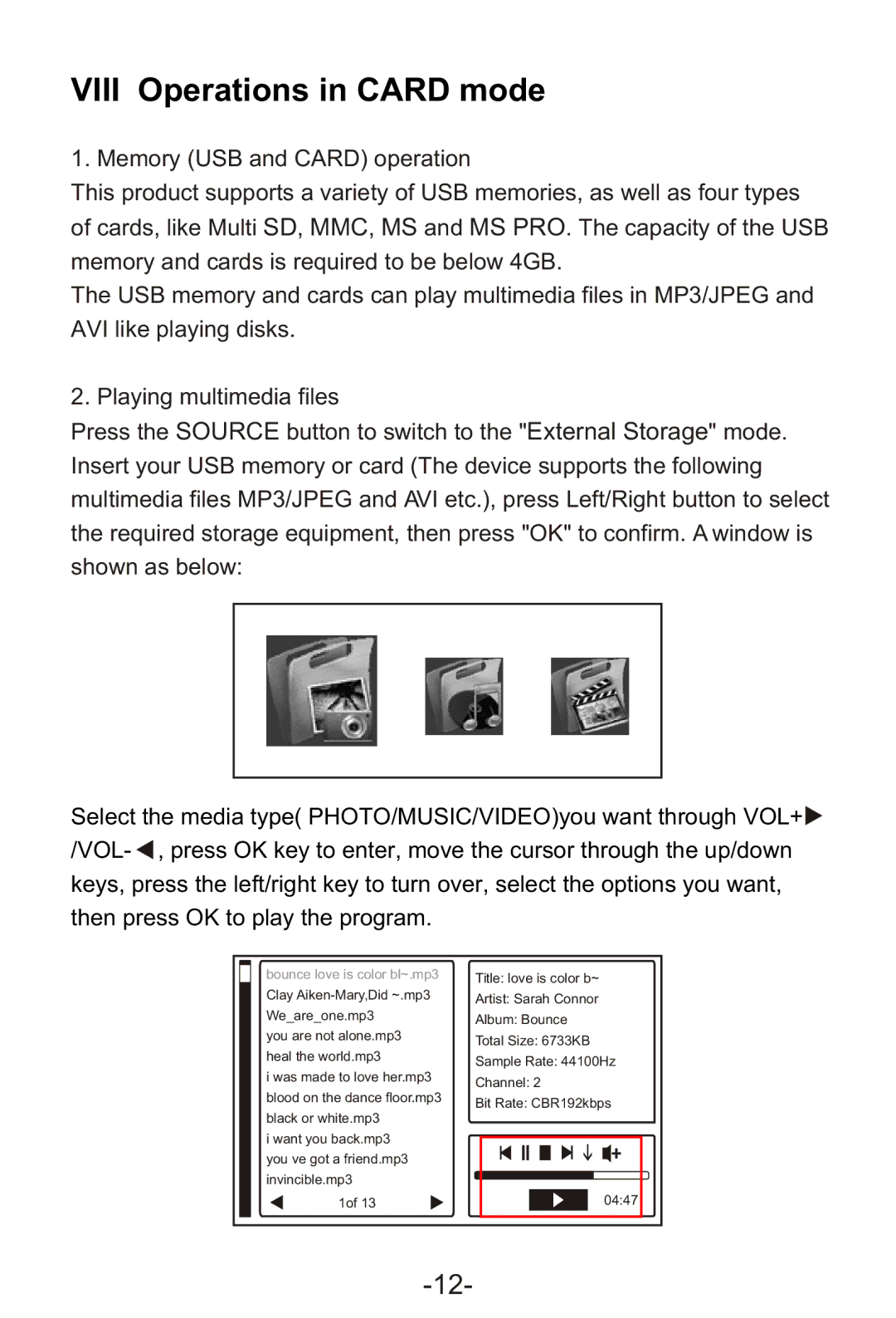 Sylvania SRT702A manual Viii Operations in Card mode 