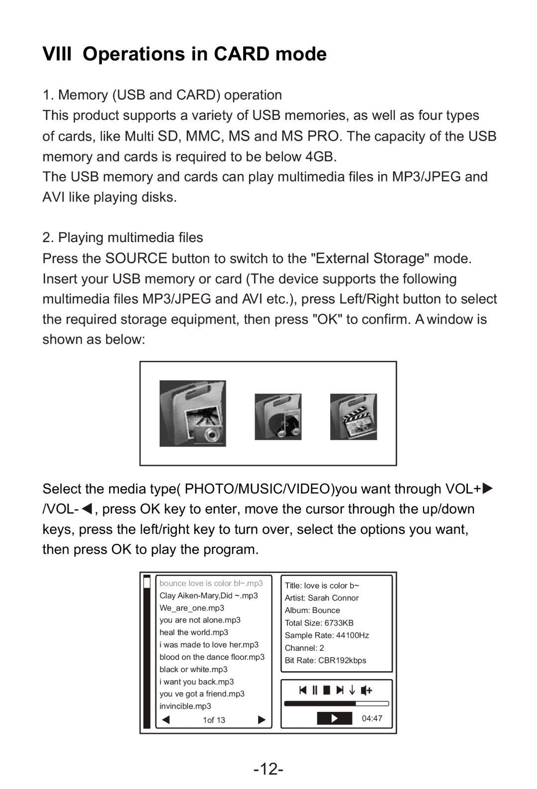 Sylvania SRT902A manual Viii Operations in Card mode 