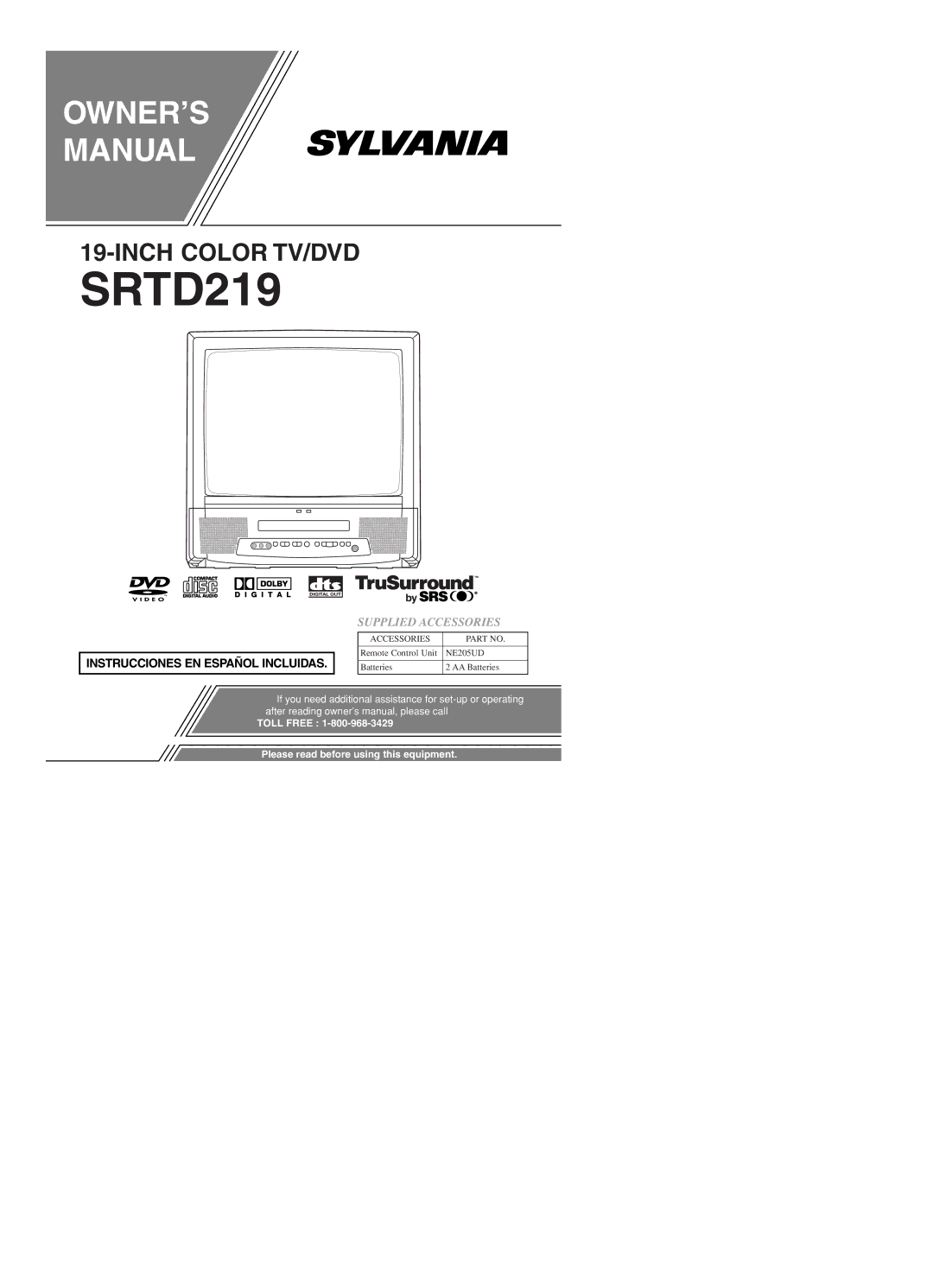 Sylvania SRTD219 owner manual Supplied Accessories 