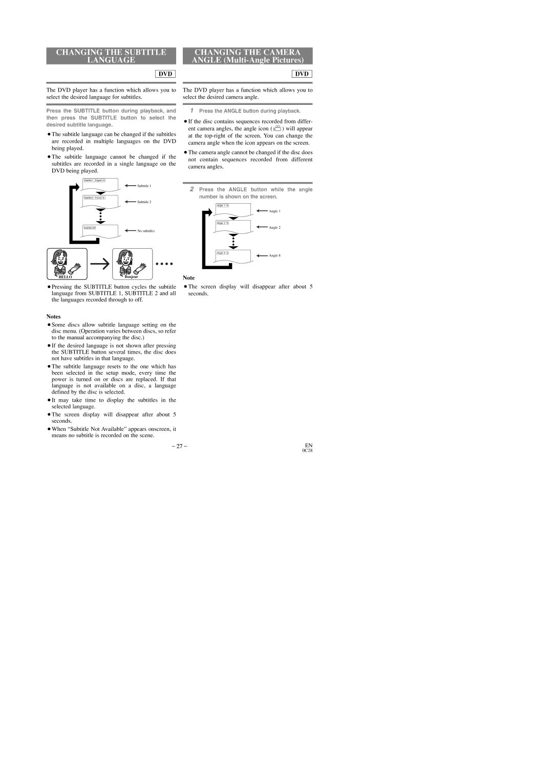 Sylvania SRTD219 owner manual Changing the Subtitle Language, Changing the Camera Angle Multi-Angle Pictures 