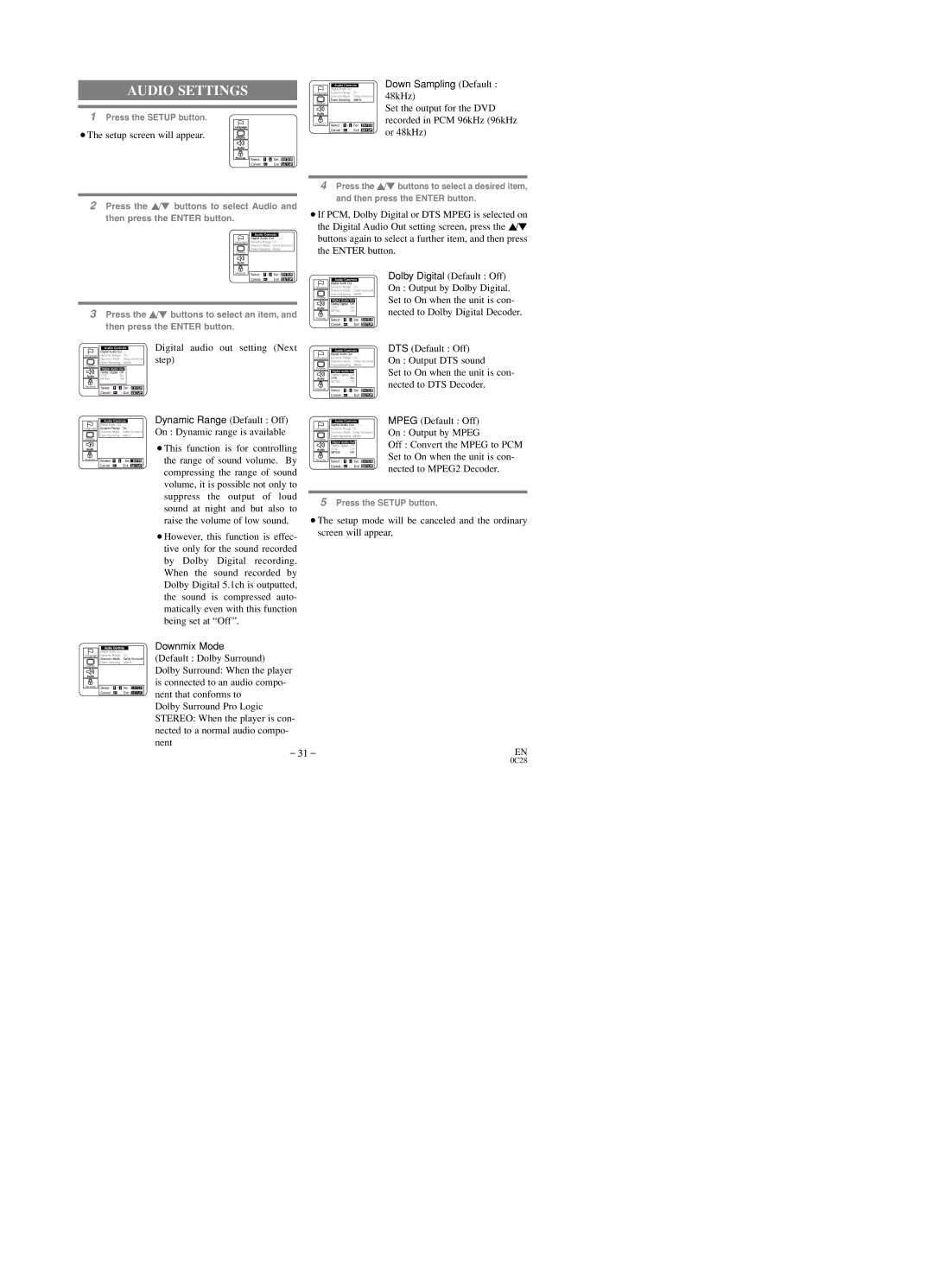 Sylvania SRTD219 owner manual Audio Settings 