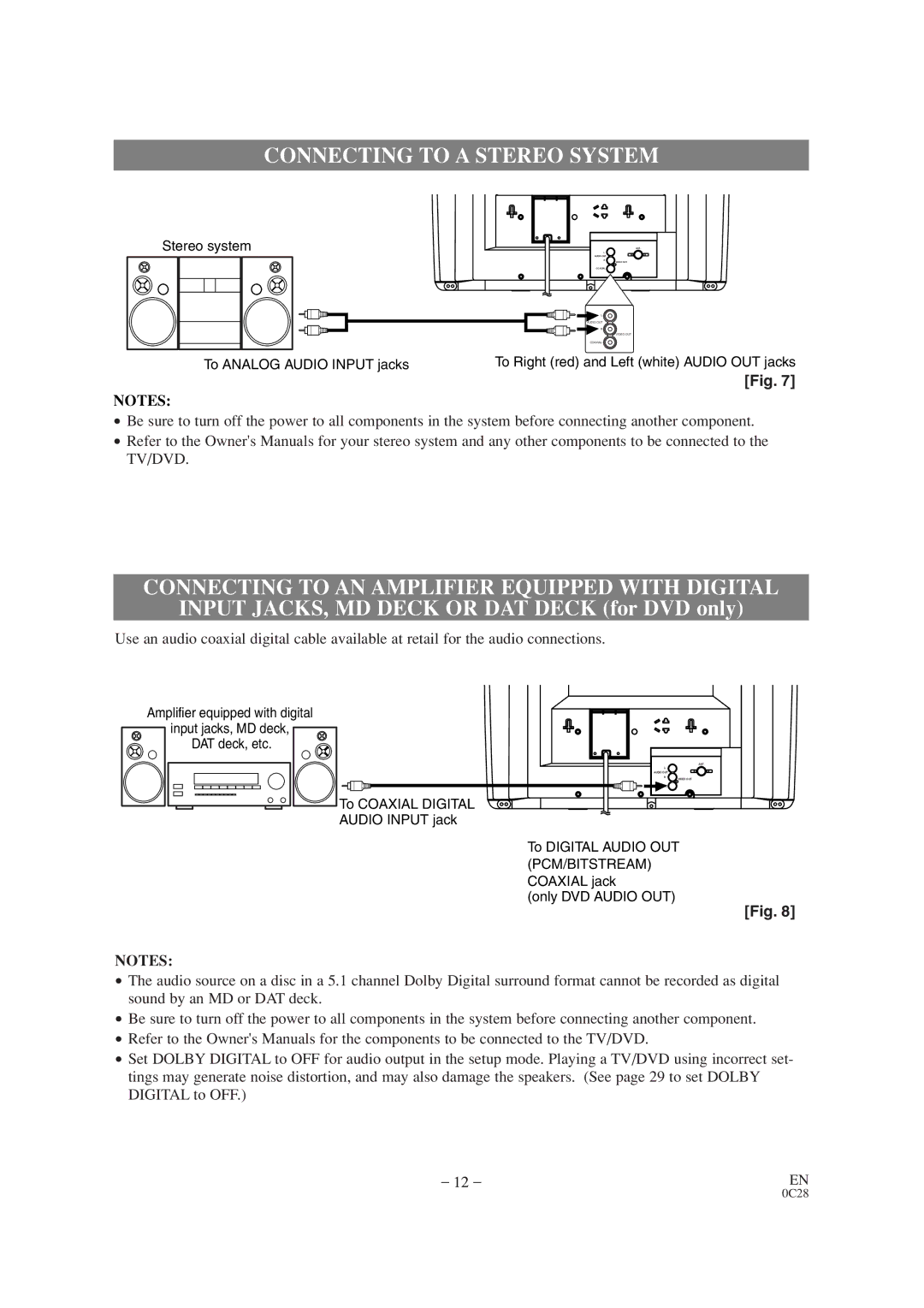 Sylvania SRTD319 owner manual Connecting to a Stereo System, Connecting to AN Amplifier Equipped with Digital 