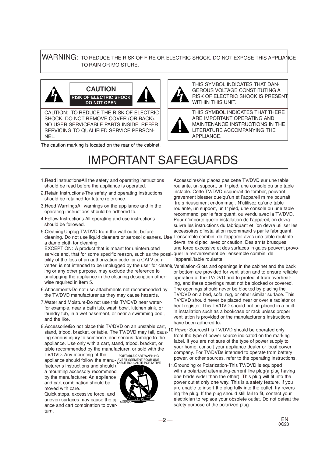 Sylvania SRTD319 owner manual Important Safeguards 