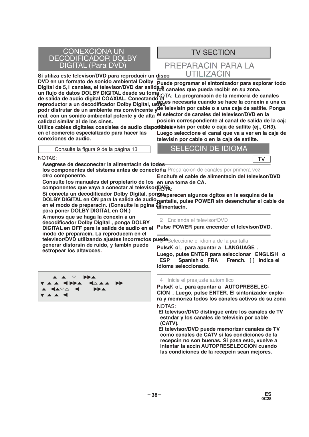 Sylvania SRTD319 owner manual Conexciona UN Decodificador Dolby, Selección DE Idioma, Consulte la figura 9 de la página 