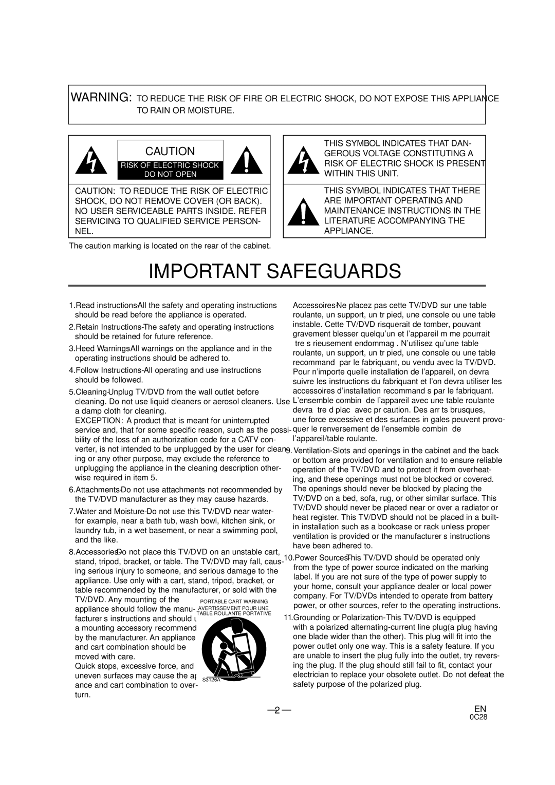 Sylvania SRTD413 owner manual Important Safeguards 