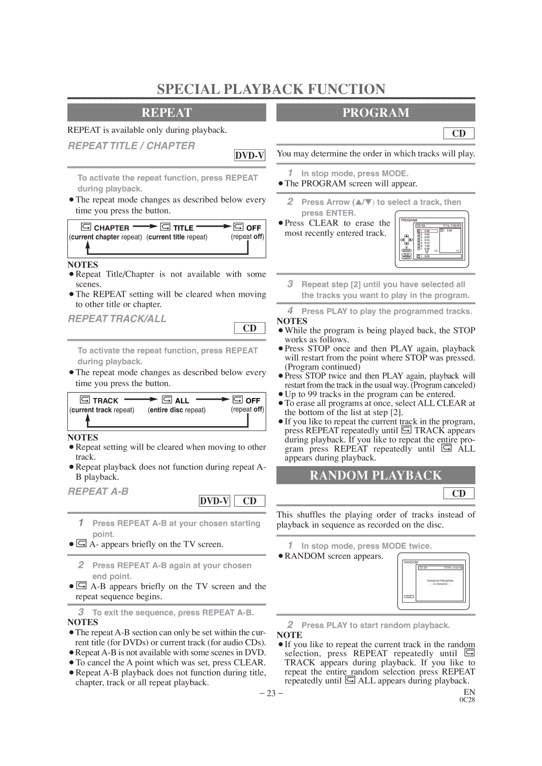 Sylvania SRTD413 owner manual Special Playback Function, Repeatprogram, Random Playback 