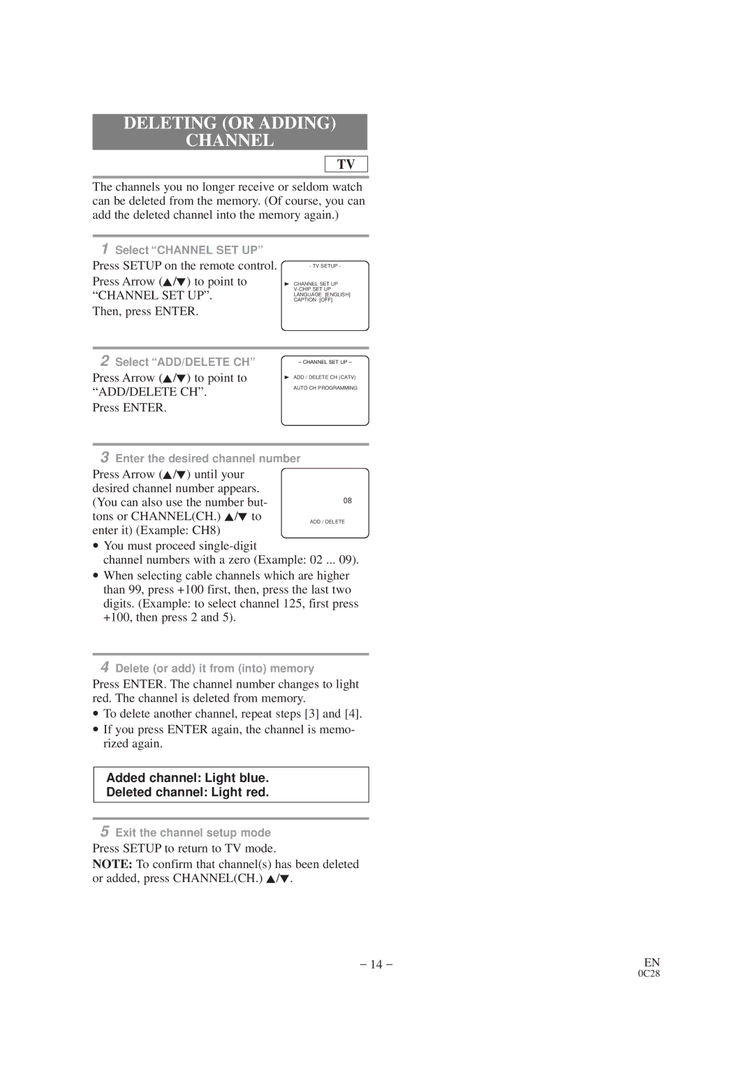 Sylvania SRTD420 owner manual Deleting or Adding Channel 