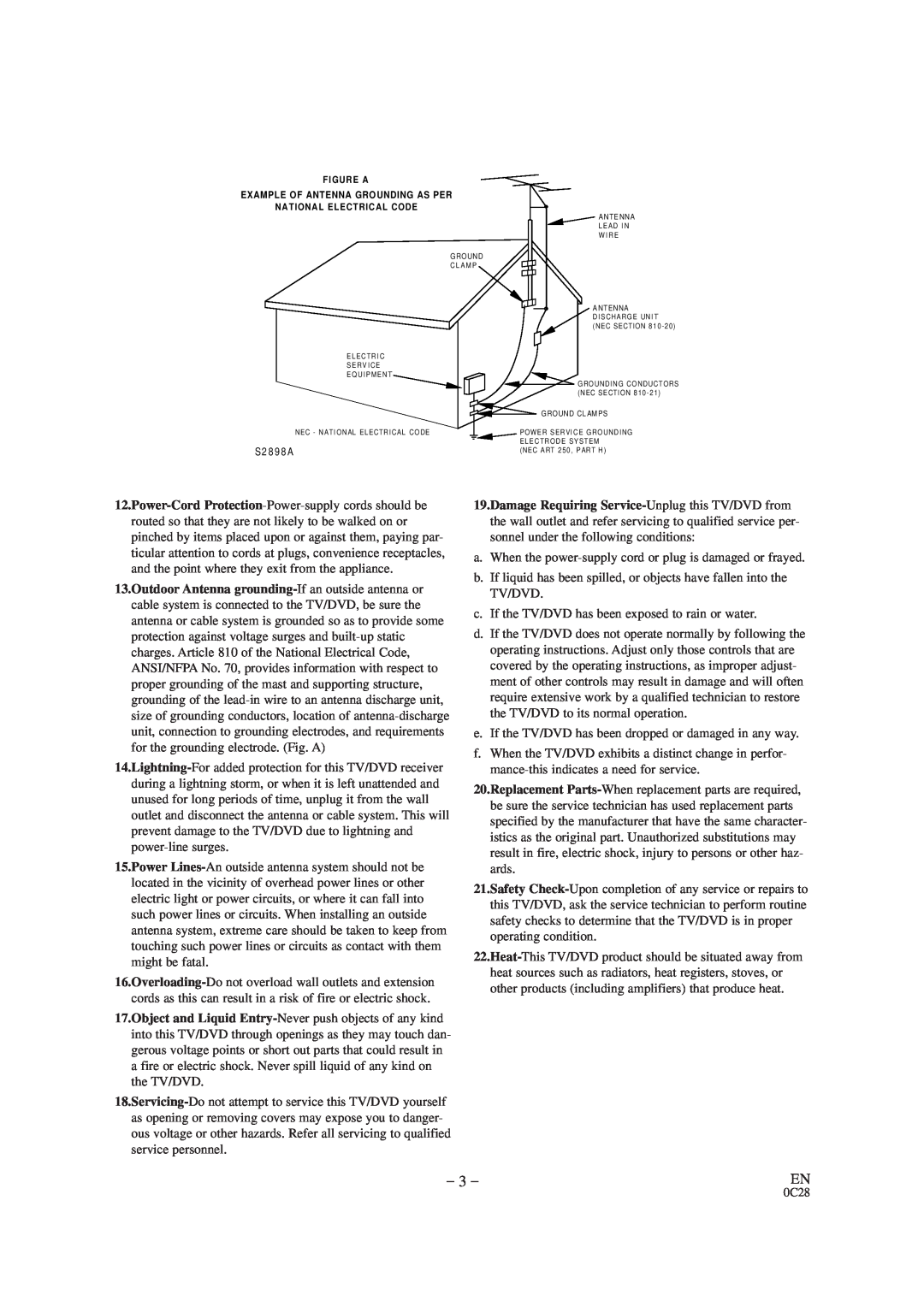 Sylvania SRTD420 owner manual S2 8 9 8 A, F Igure A Example Of Antenna Grounding As Per, National Elect Rical Code 