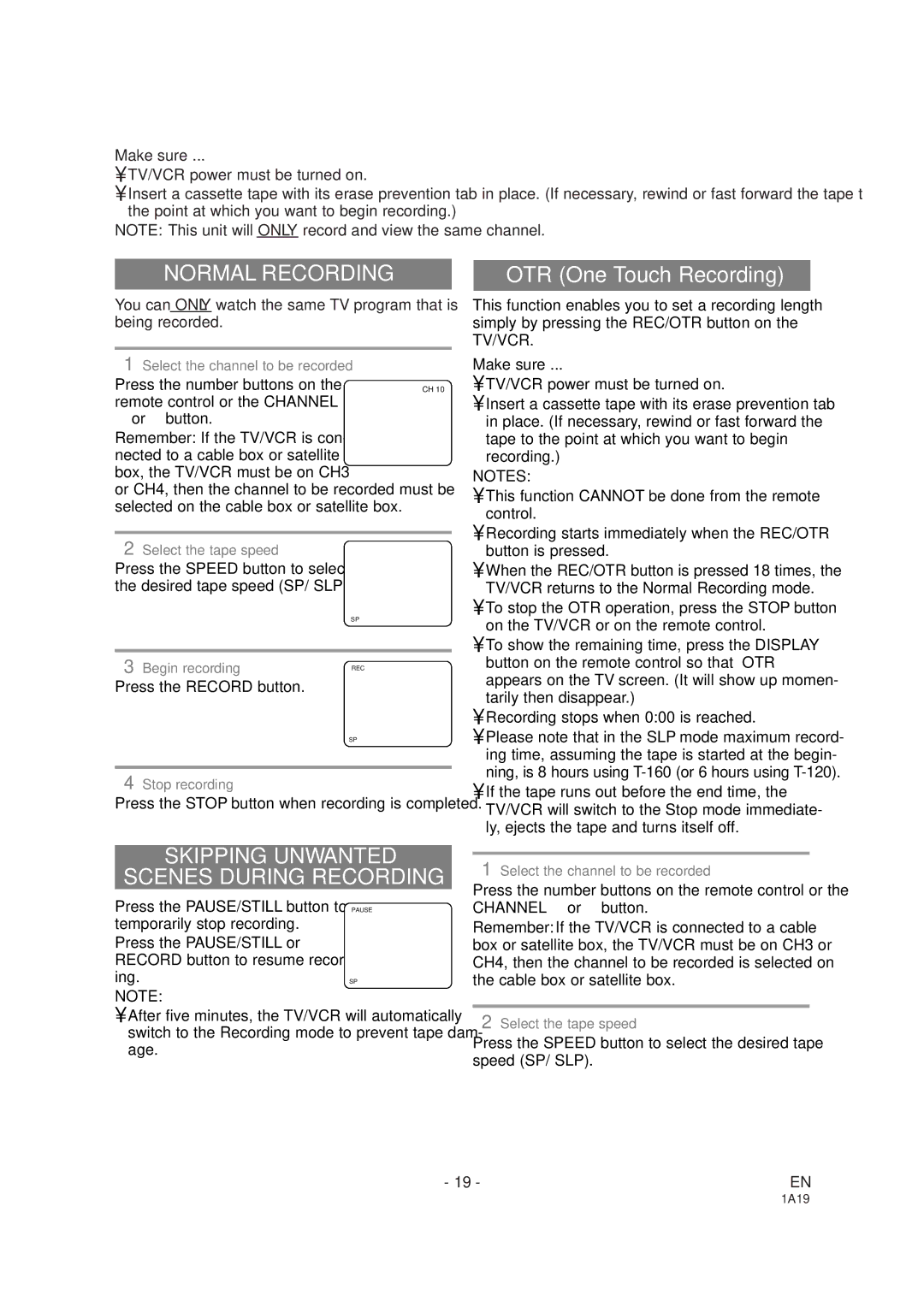 Sylvania SSC091 owner manual Normal Recording, Skipping Unwanted Scenes During Recording 