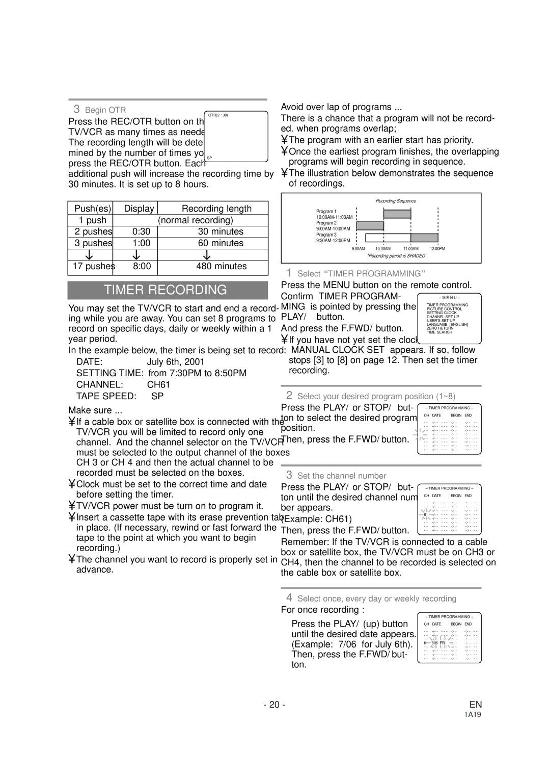 Sylvania SSC091 owner manual Timer Recording, Avoid over lap of programs 