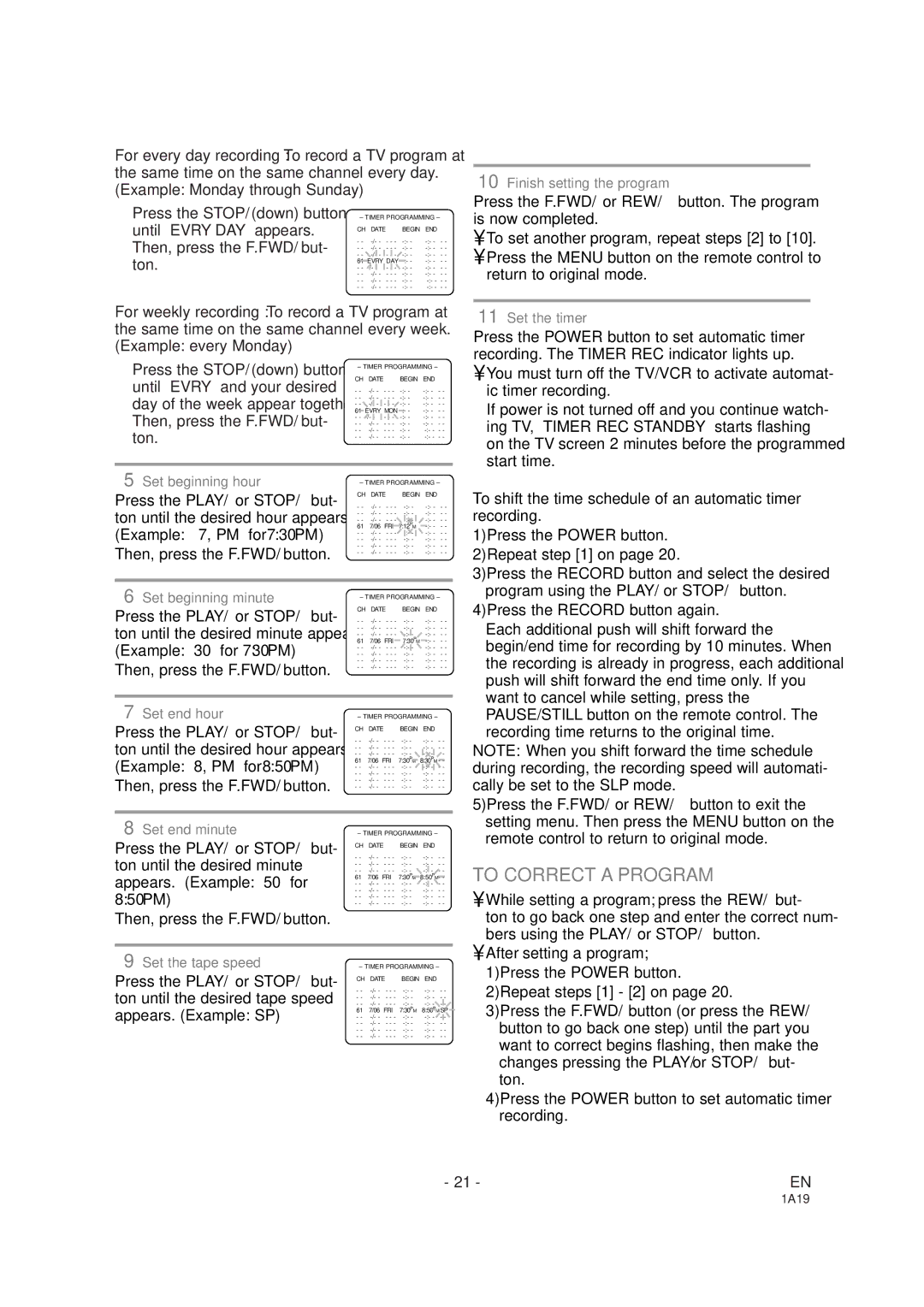 Sylvania SSC091 owner manual To Correct a Program, To set another program, repeat steps 2 to 