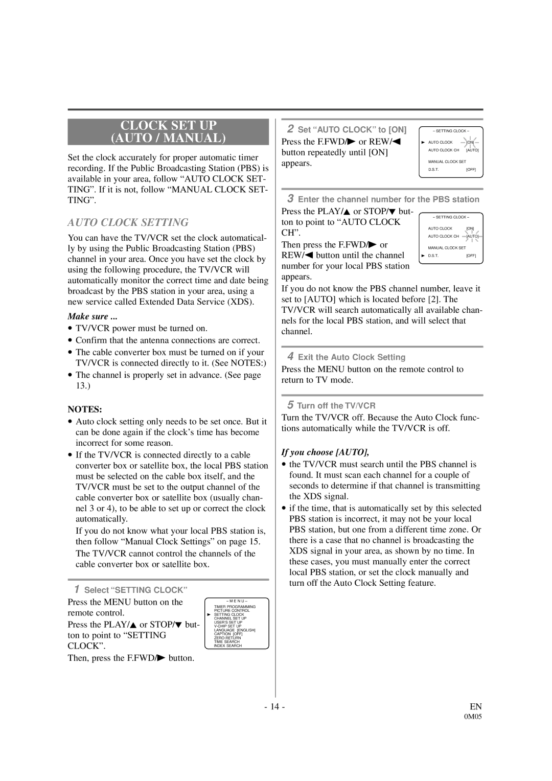 Sylvania SSC130B owner manual Clock SET UP Auto / Manual, Auto Clock Setting 