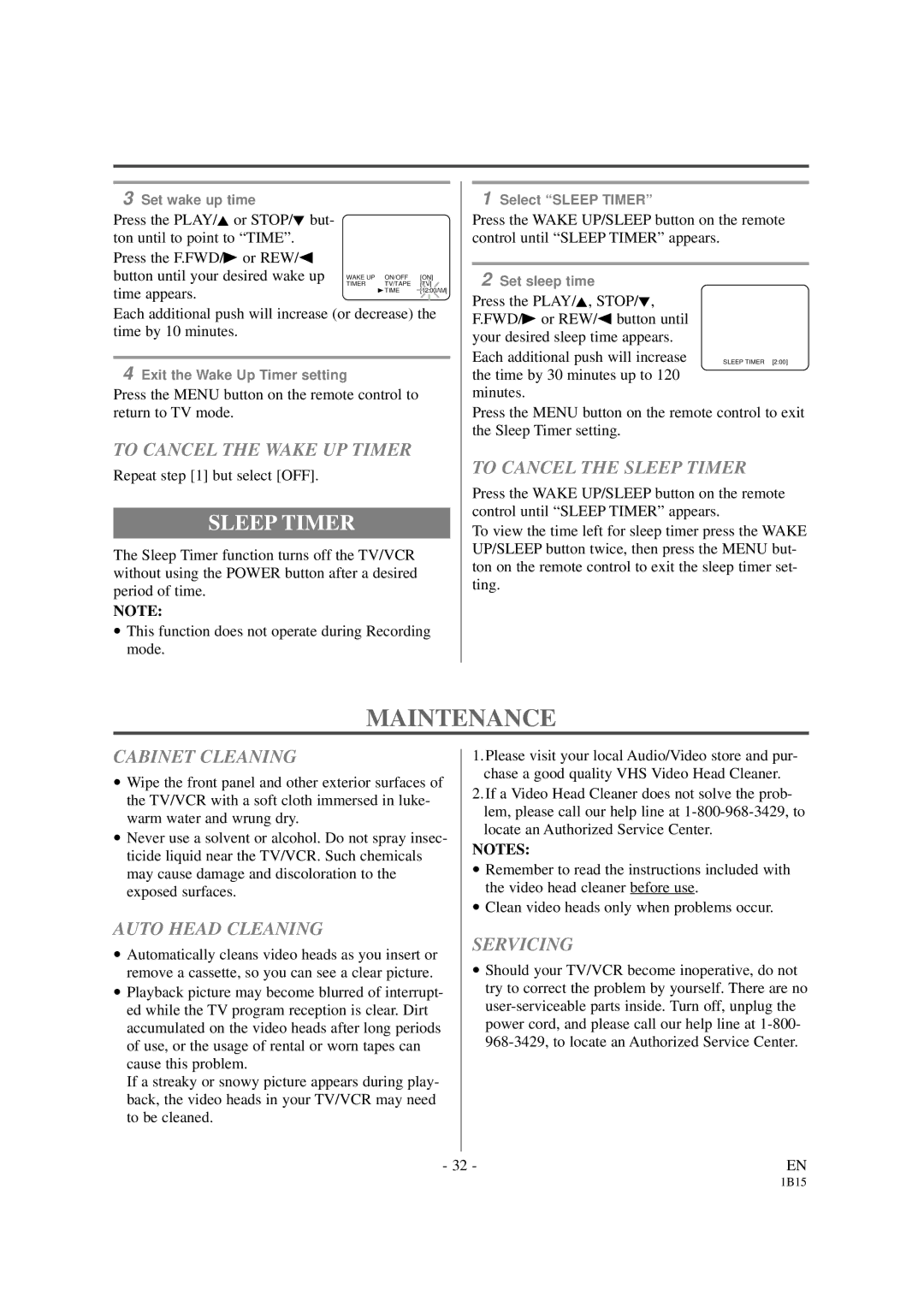 Sylvania SSC191 owner manual Maintenance, Sleep Timer 