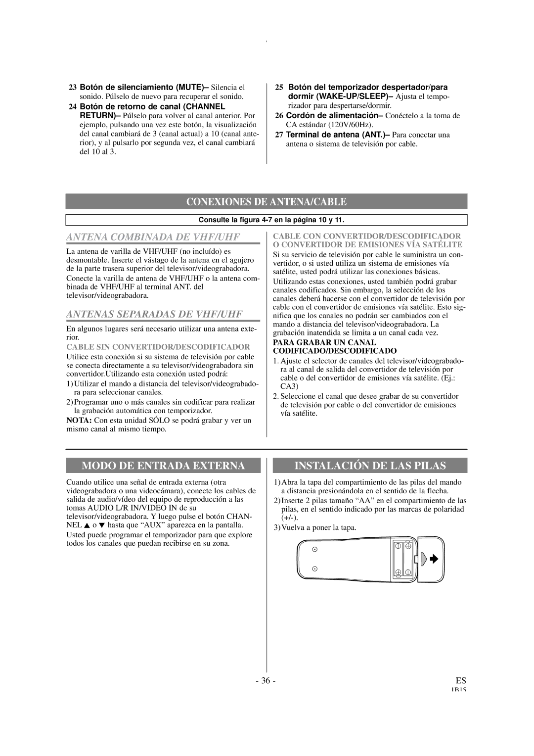 Sylvania SSC191 owner manual Conexiones DE ANTENA/CABLE 