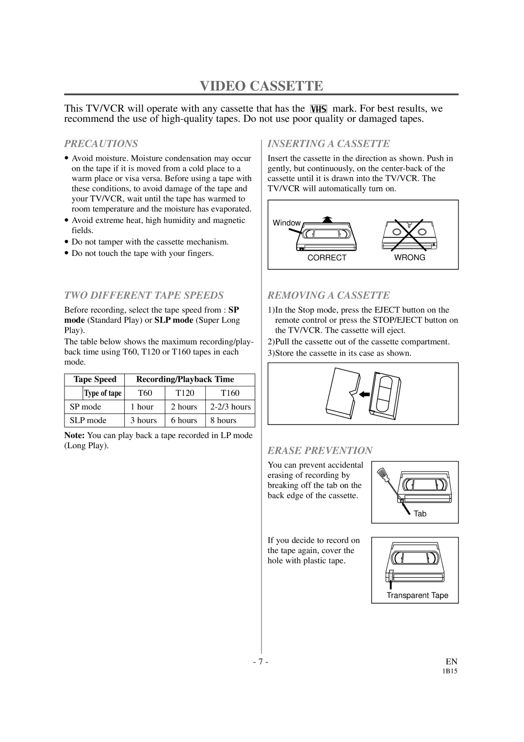 Sylvania SSC191 owner manual Video Cassette 