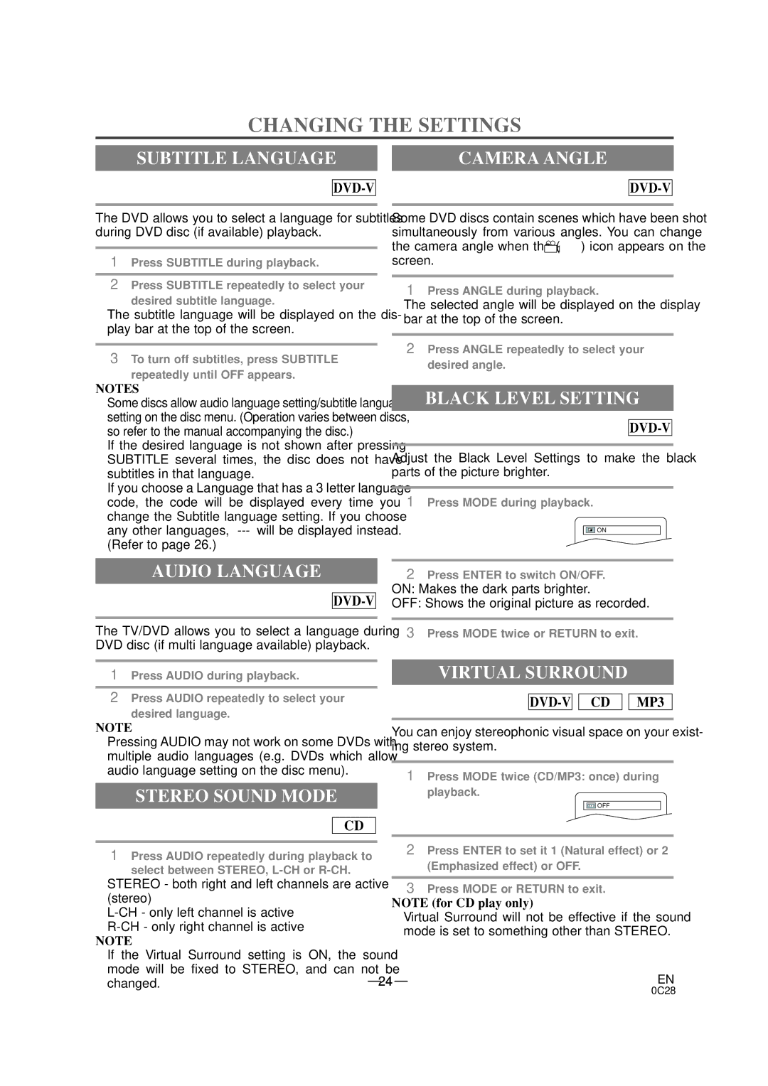 Sylvania SSC509D owner manual Changing the Settings 