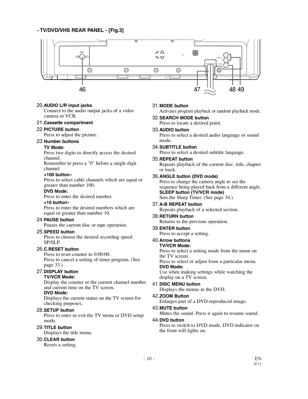 Sylvania SSC719B Connect to the audio output jacks of a video camera or VCR, Press to adjust the picture, Resets a setting 