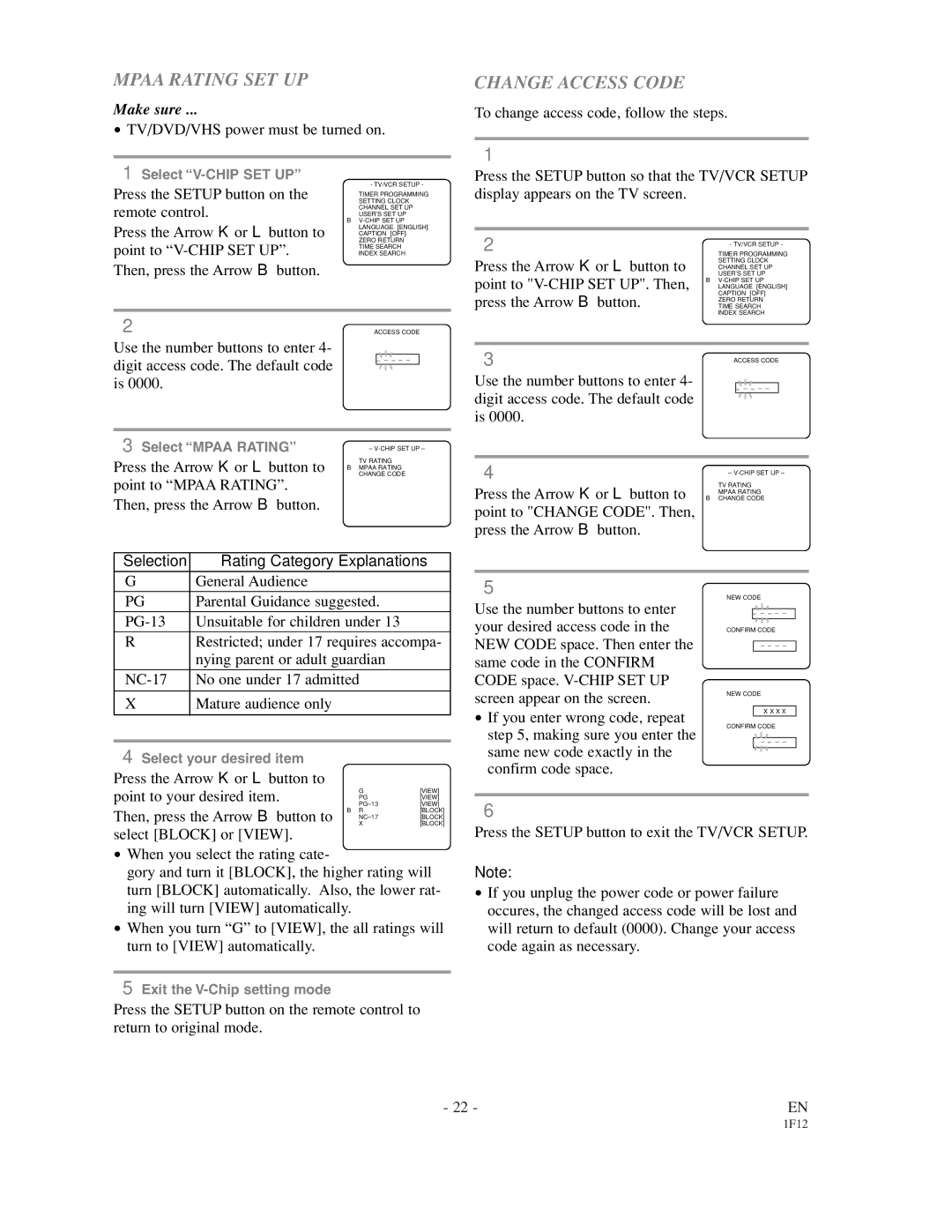 Sylvania SSC719B owner manual Mpaa Rating SET UP, Change Access Code 