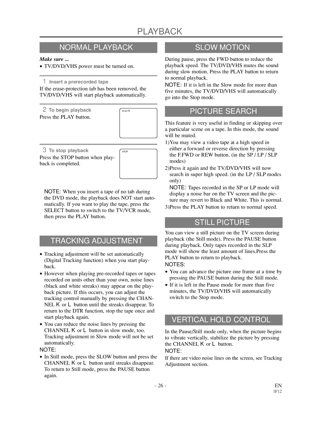 Sylvania SSC719B owner manual Playback 