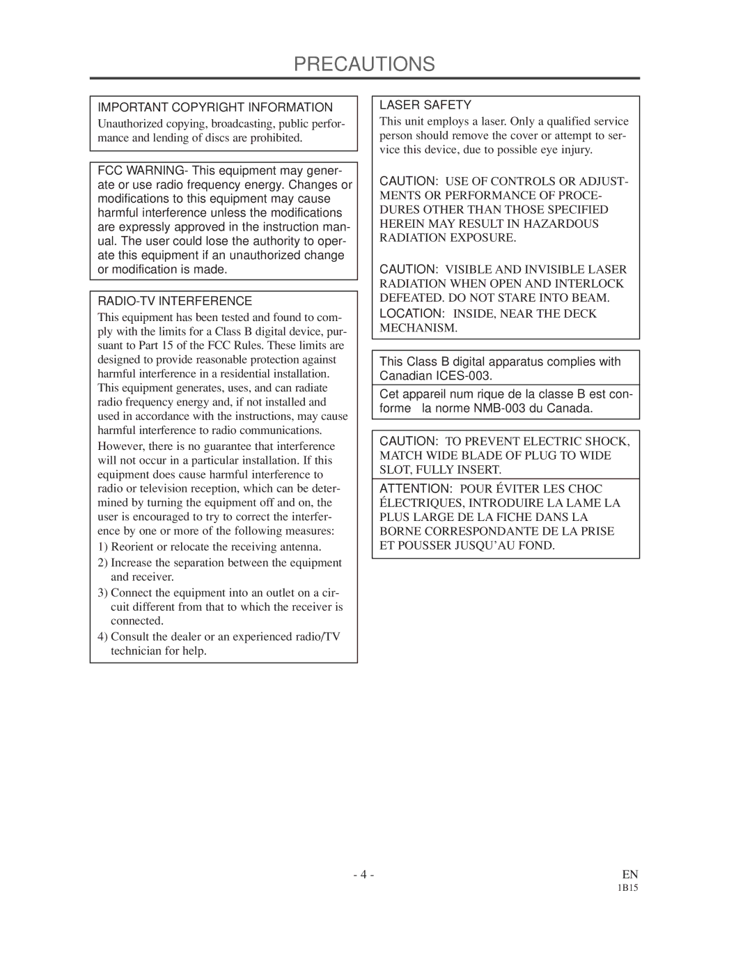 Sylvania SSC719B owner manual Precautions, Important Copyright Information, RADIO-TV Interference, Laser Safety 