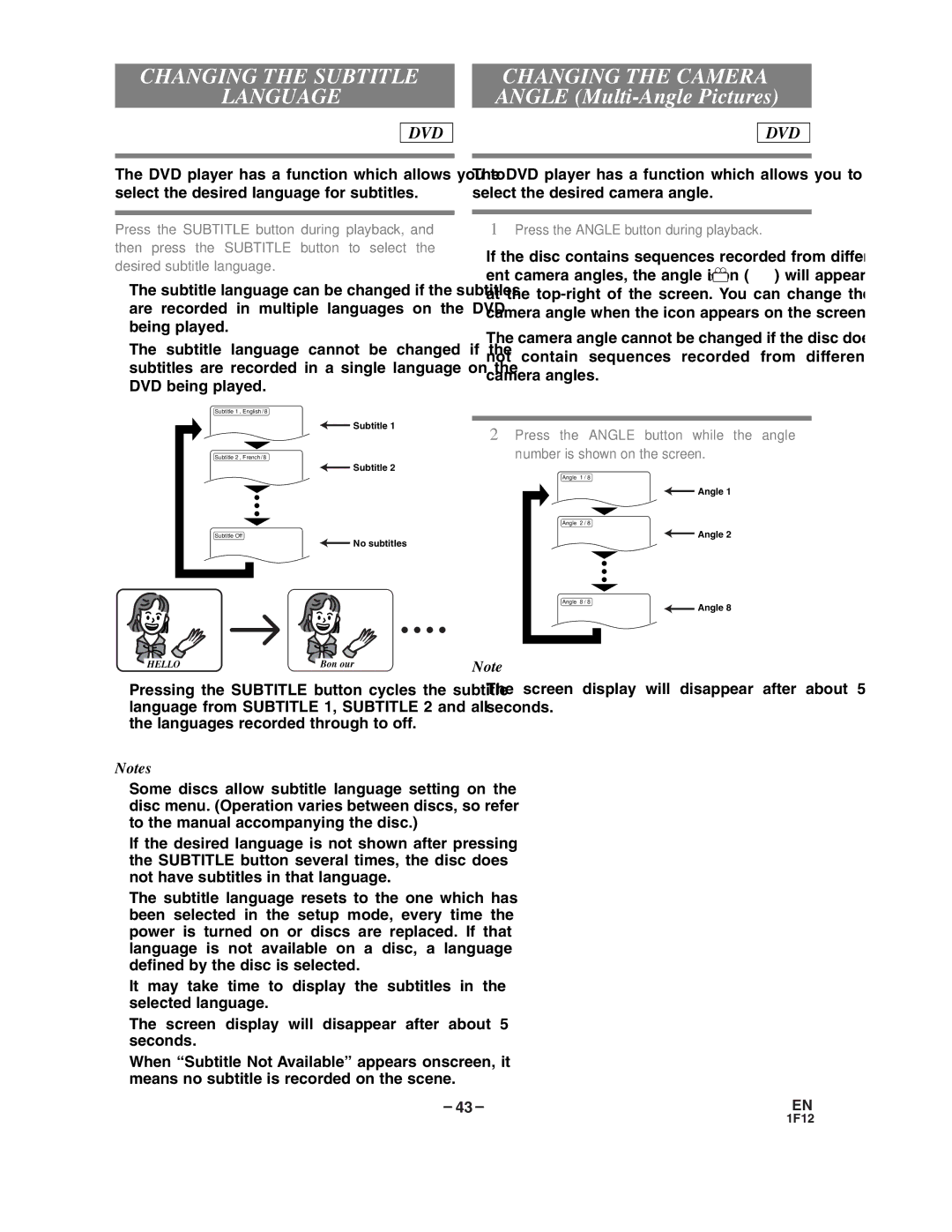 Sylvania SSC719B owner manual Changing the Subtitle Language, Changing the Camera Angle Multi-Angle Pictures 