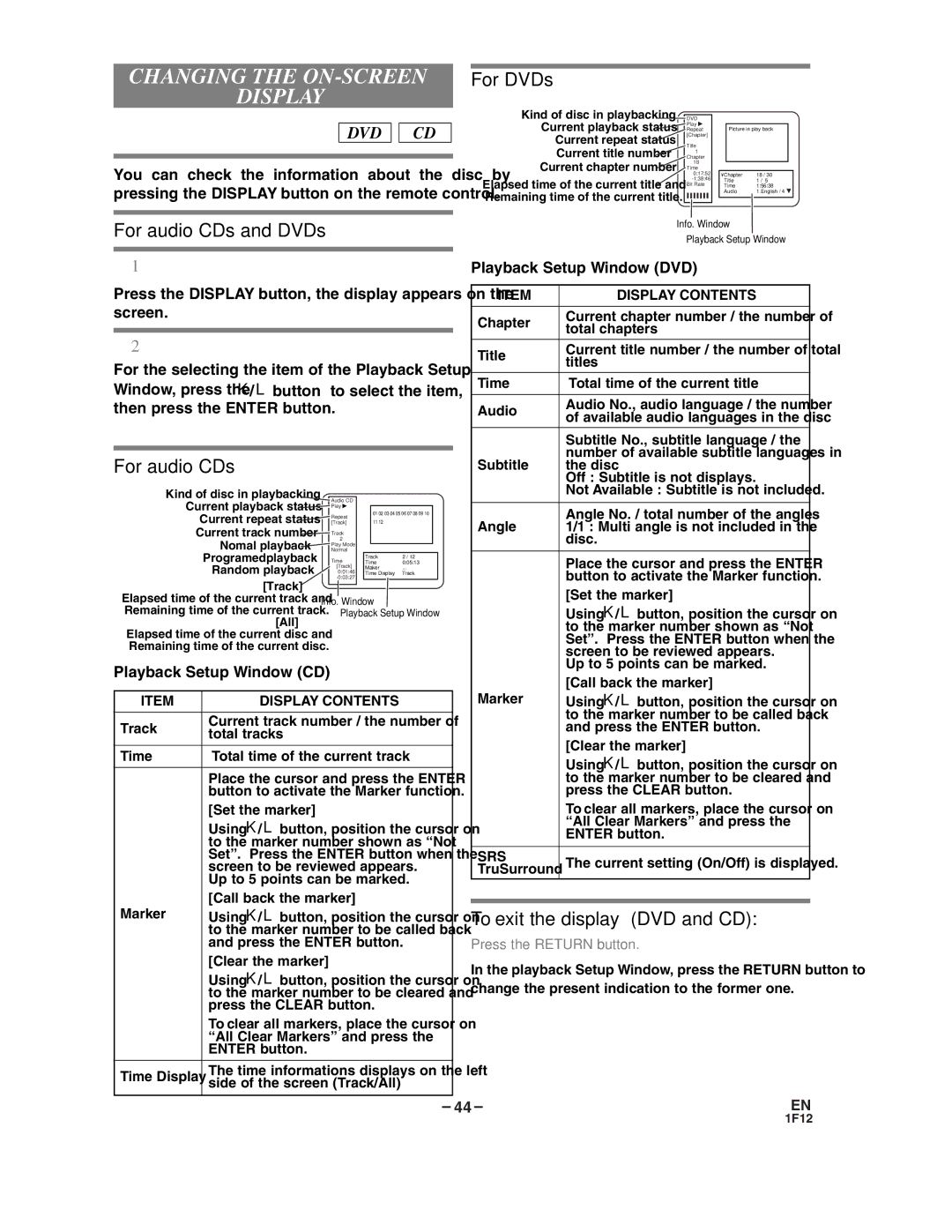 Sylvania SSC719B owner manual Changing the ON-SCREEN Display, Playback Setup Window CD 