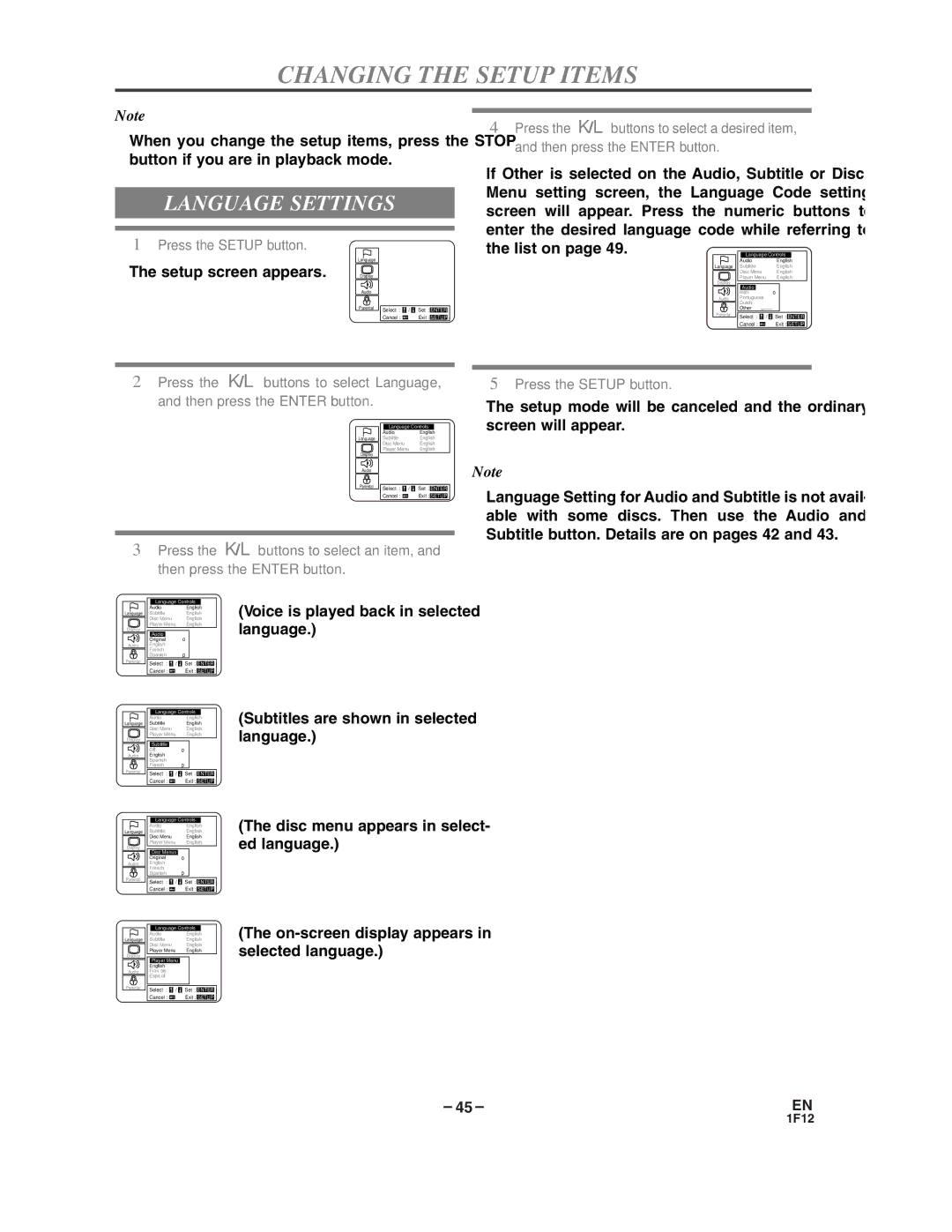 Sylvania SSC719B owner manual Language Settings, ¡The setup screen appears 