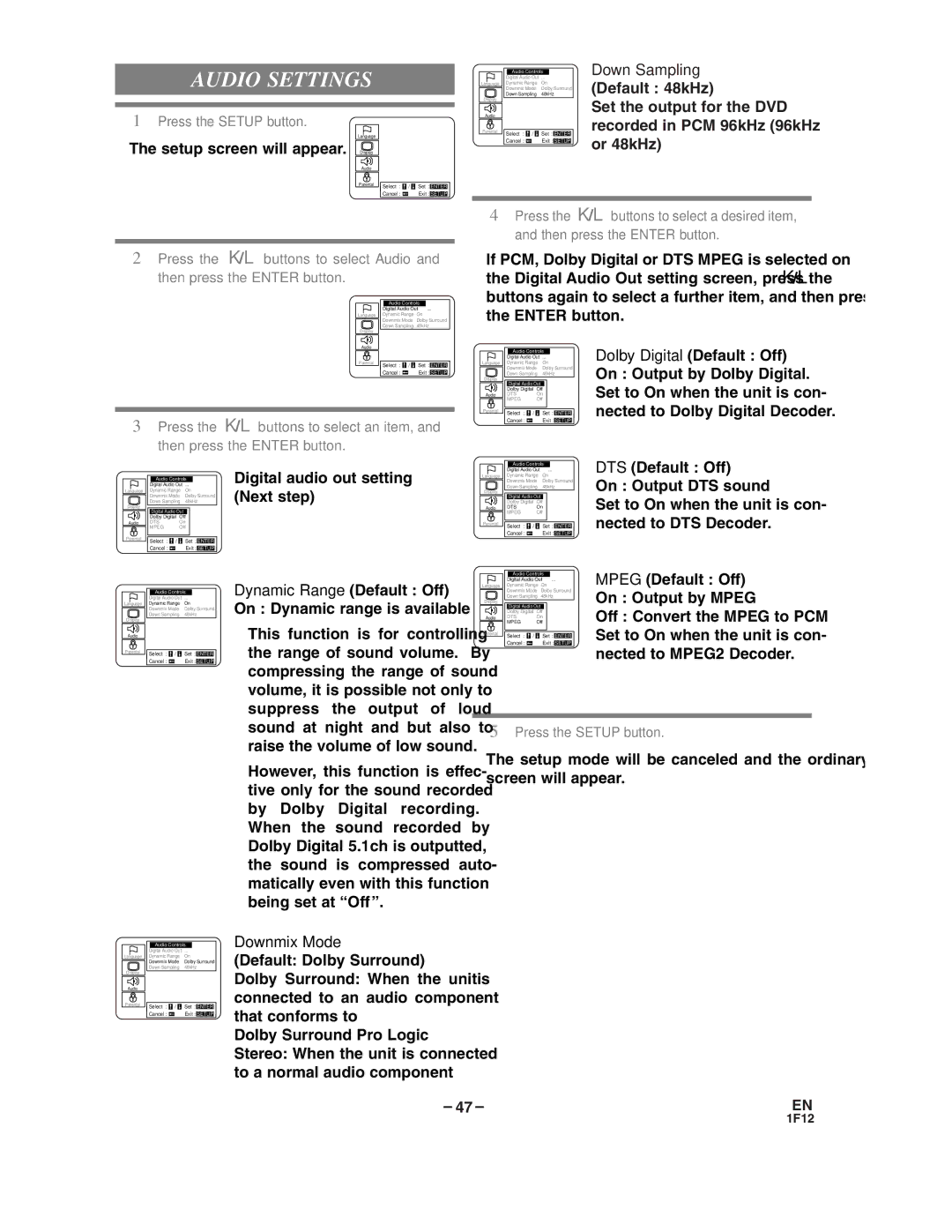 Sylvania SSC719B owner manual Audio Settings 