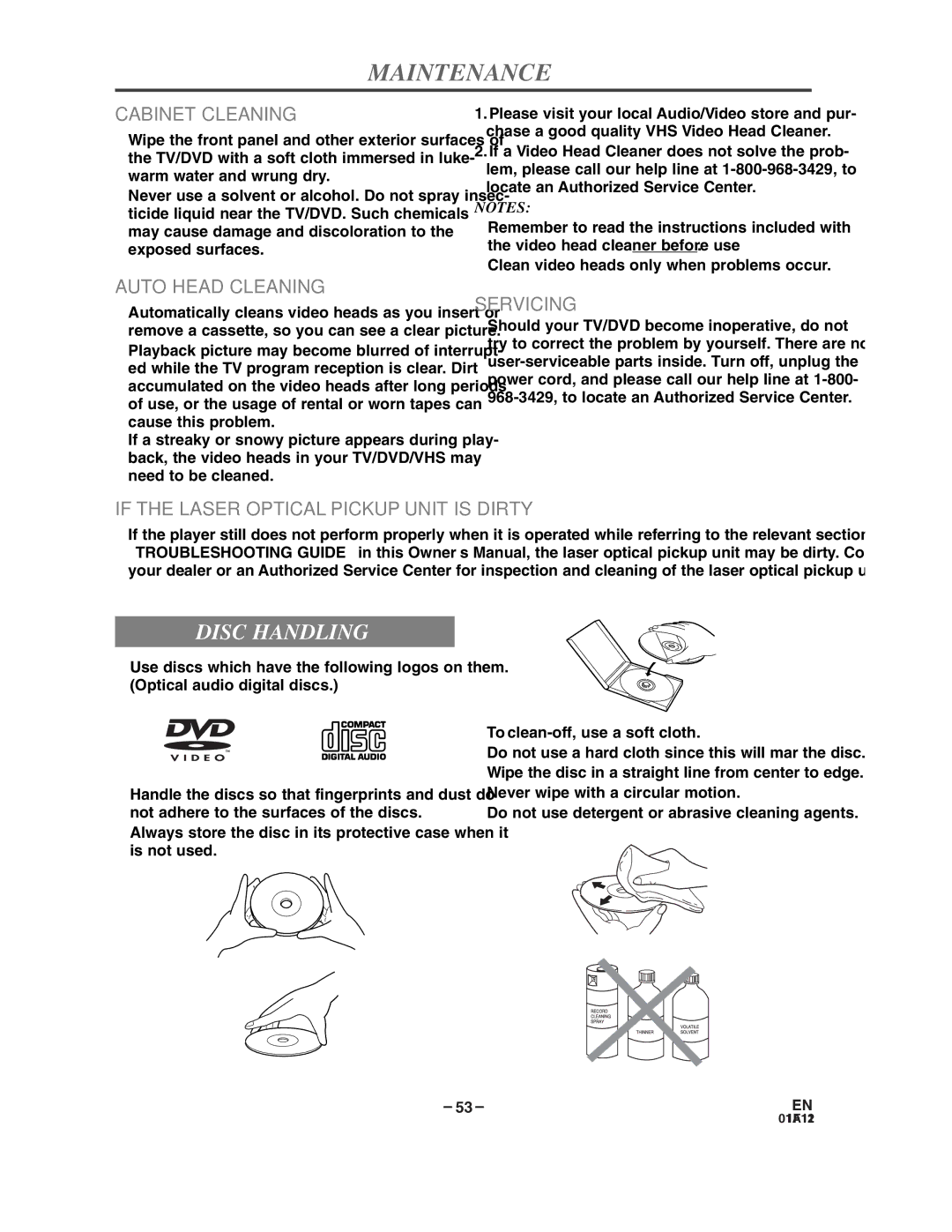 Sylvania SSC719B owner manual Maintenance, Disc Handling 