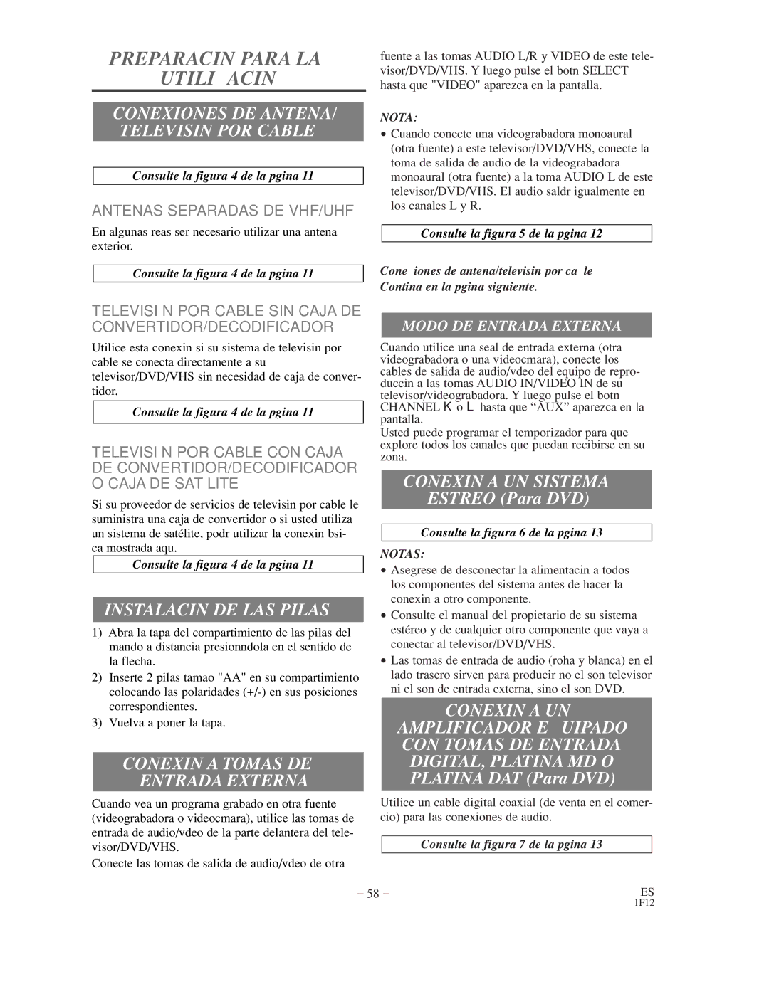 Sylvania SSC719B Preparación Para LA Utilización, Instalación DE LAS Pilas, Conexión a Tomas DE Entrada Externa 