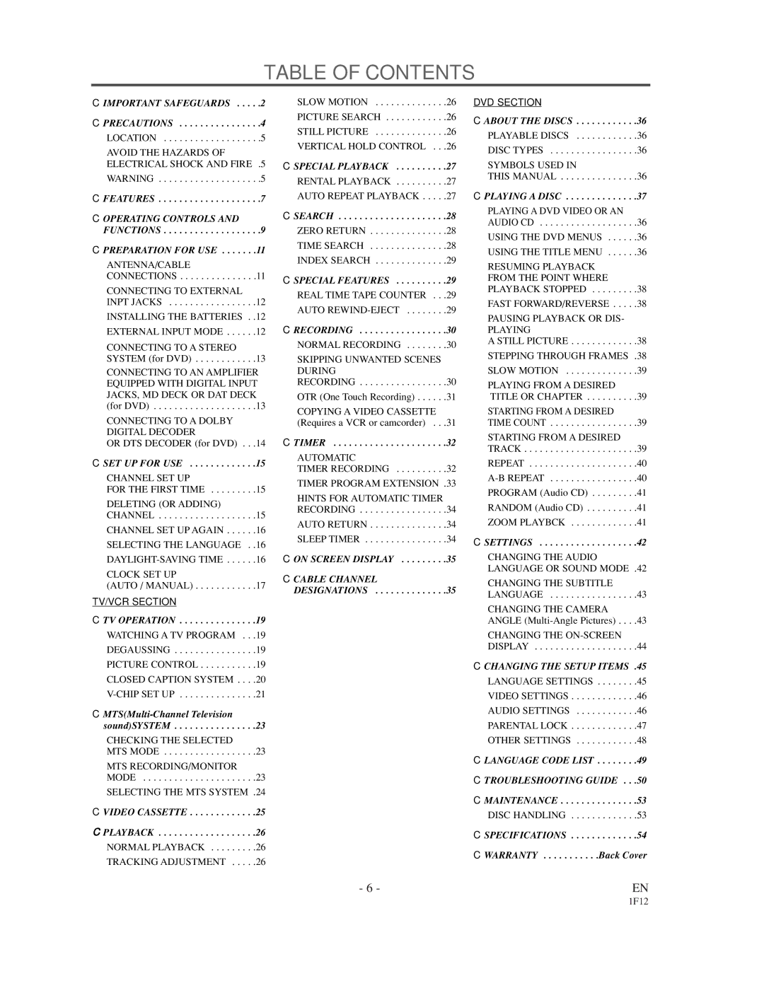 Sylvania SSC719B owner manual Table of Contents 