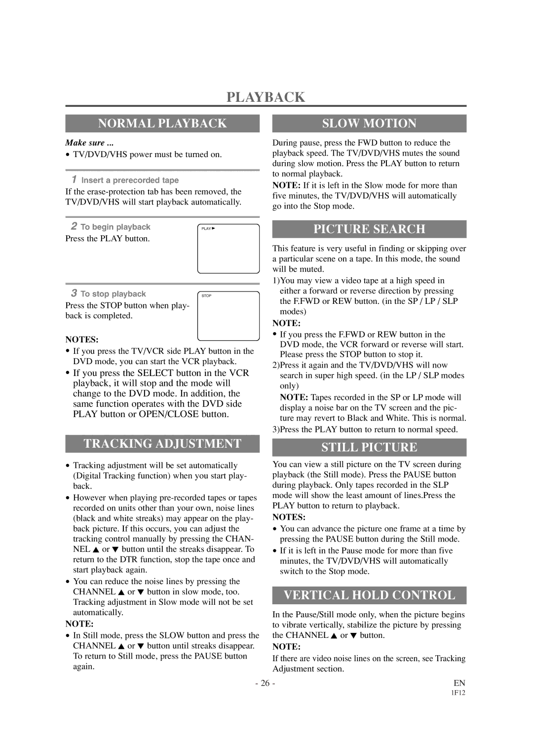 Sylvania SSC719B1 owner manual Playback 