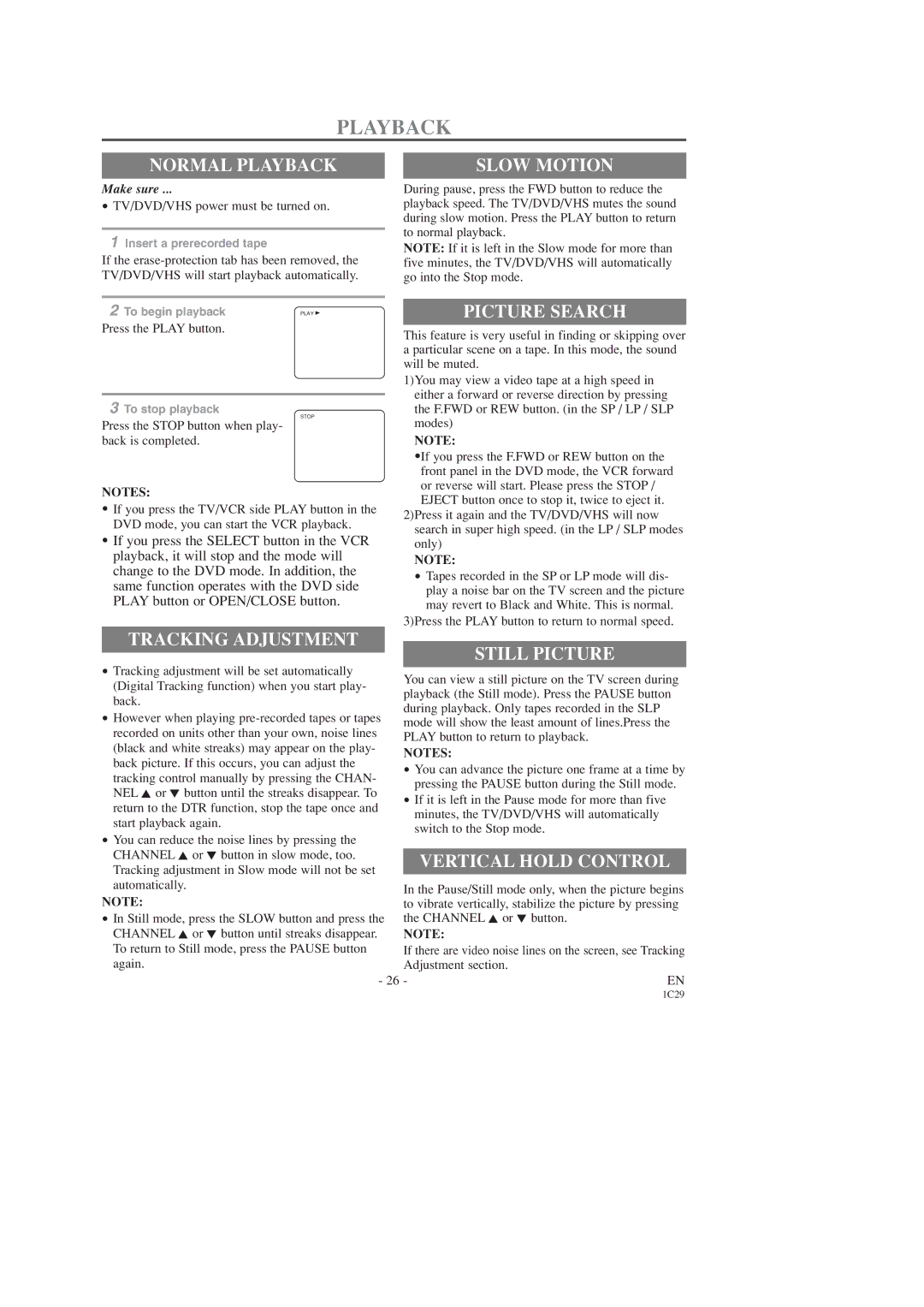 Sylvania SSC719C, SSC727C owner manual Playback 