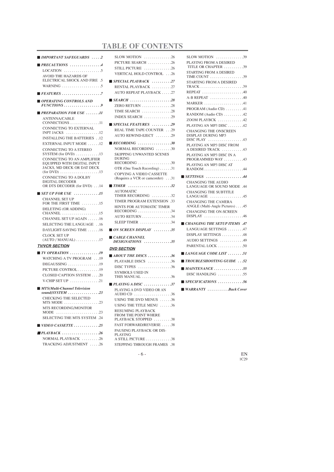 Sylvania SSC719C, SSC727C owner manual Table of Contents 