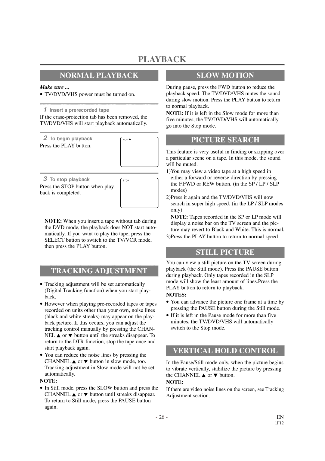 Sylvania SSC727B owner manual Playback 