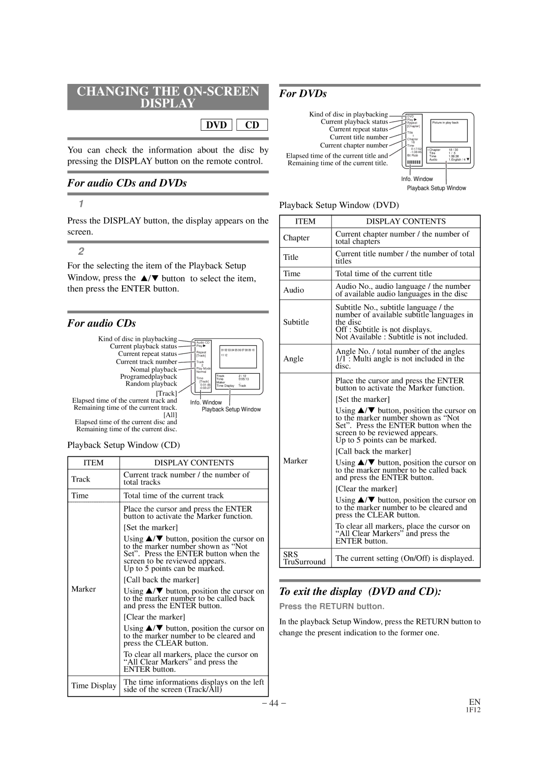 Sylvania SSC727B owner manual Changing the ON-SCREEN Display, Playback Setup Window CD 