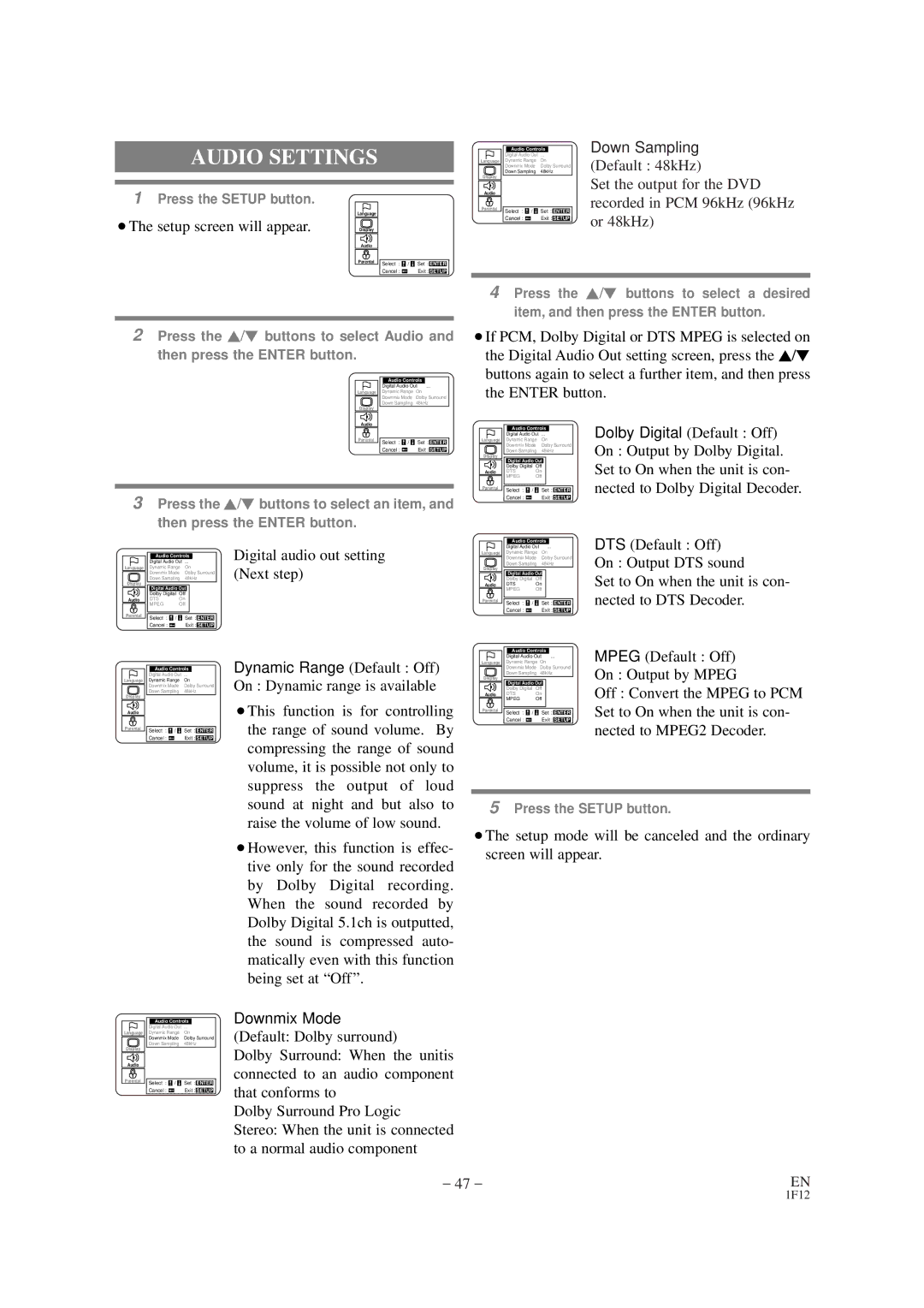 Sylvania SSC727B owner manual Audio Settings 