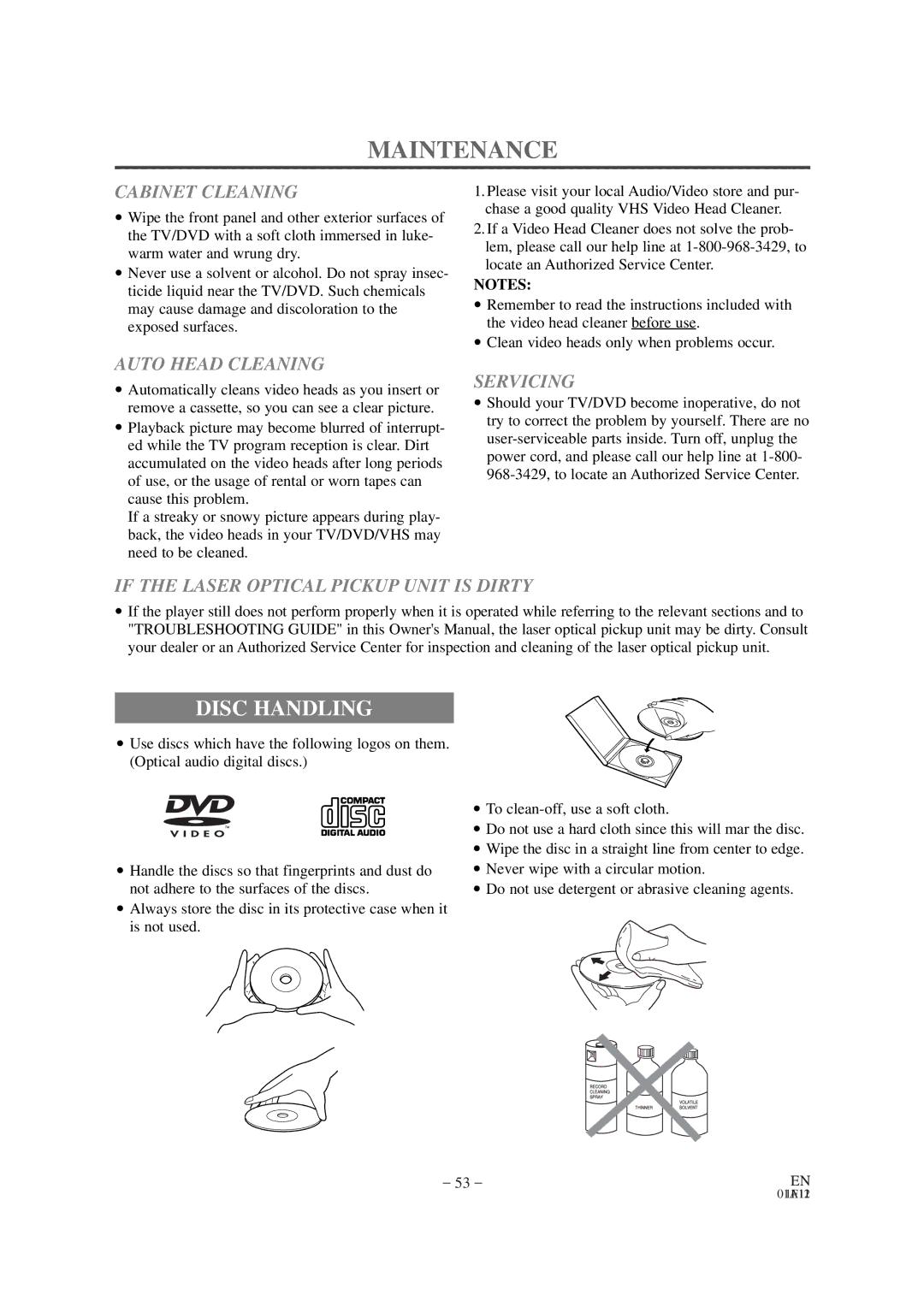 Sylvania SSC727B owner manual Maintenance, Disc Handling 