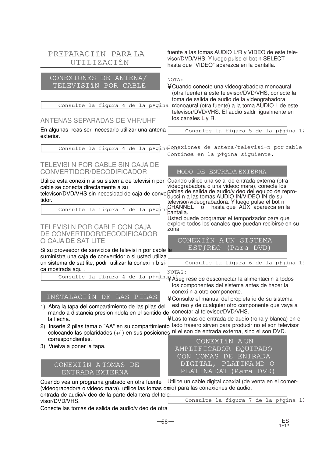 Sylvania SSC727B Preparación Para LA Utilización, Instalación DE LAS Pilas, Conexión a Tomas DE Entrada Externa 