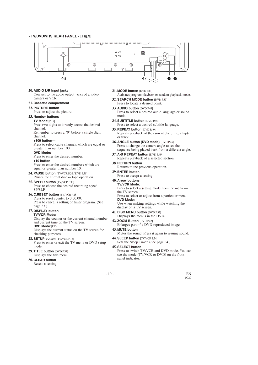 Sylvania SSC727C Connect to the audio output jacks of a video camera or VCR, Press to adjust the picture, Resets a setting 