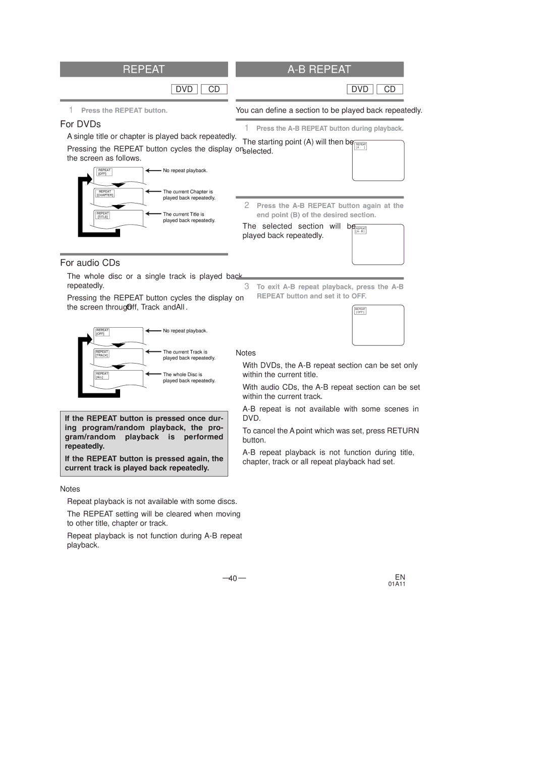 Sylvania SSC727C owner manual Repeat, ¡A single title or chapter is played back repeatedly 