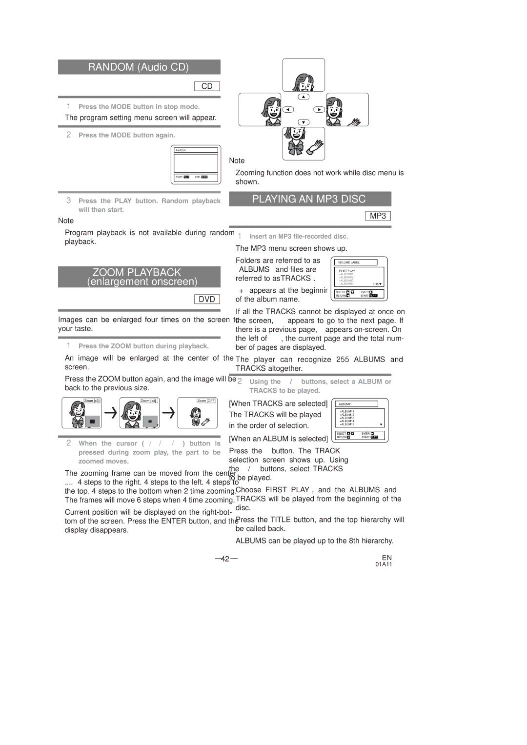 Sylvania SSC727C owner manual Zoom Playback, Playing AN MP3 Disc, When Tracks are selected, When an Album is selected 