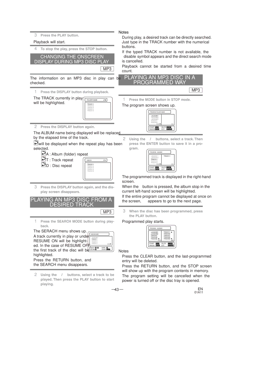 Sylvania SSC727C owner manual Playing AN MP3 Disc from a Desired Track, Playing AN MP3 Disc in a Programmed WAY 