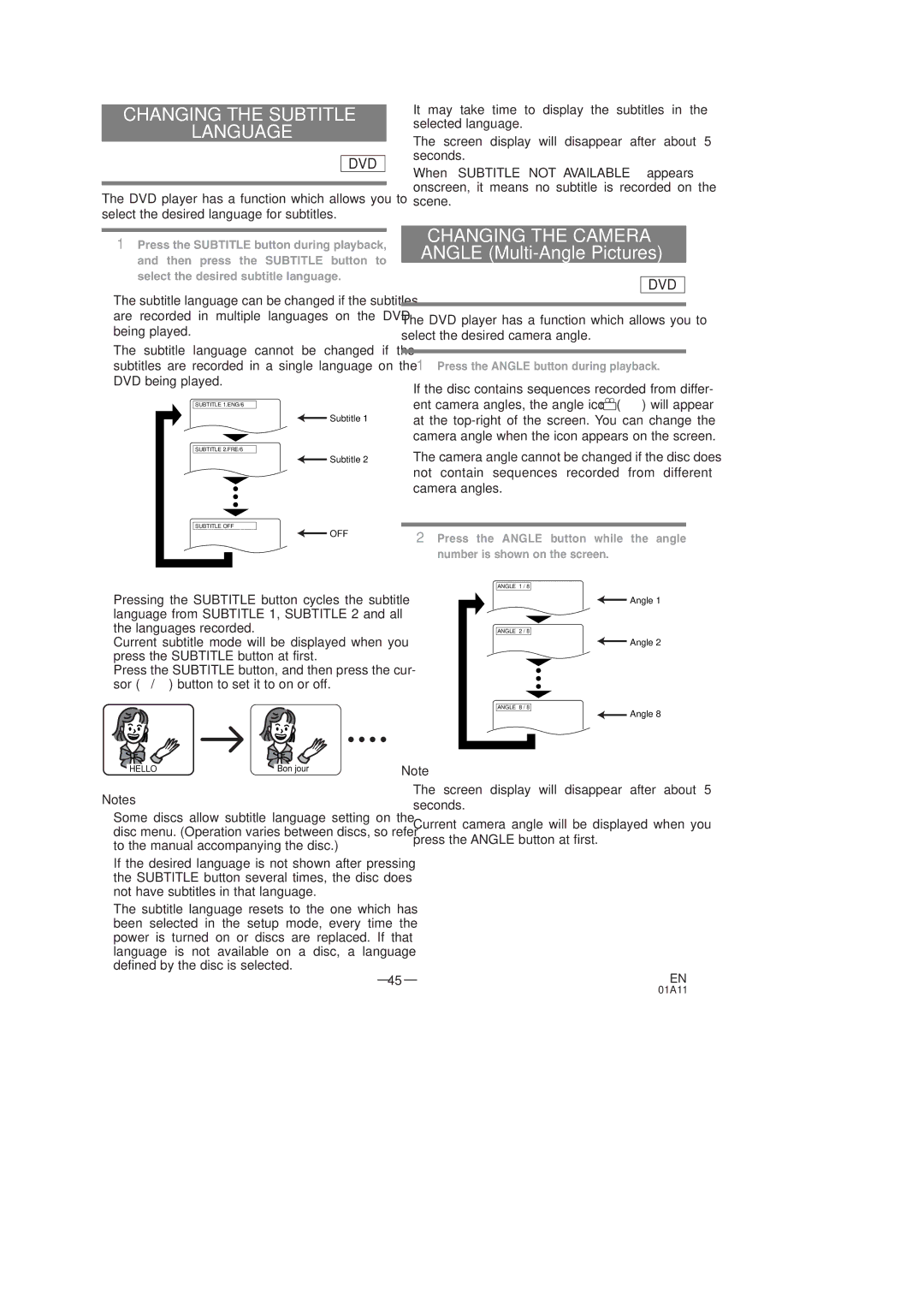 Sylvania SSC727C owner manual Changing the Subtitle Language, Changing the Camera Angle Multi-Angle Pictures 