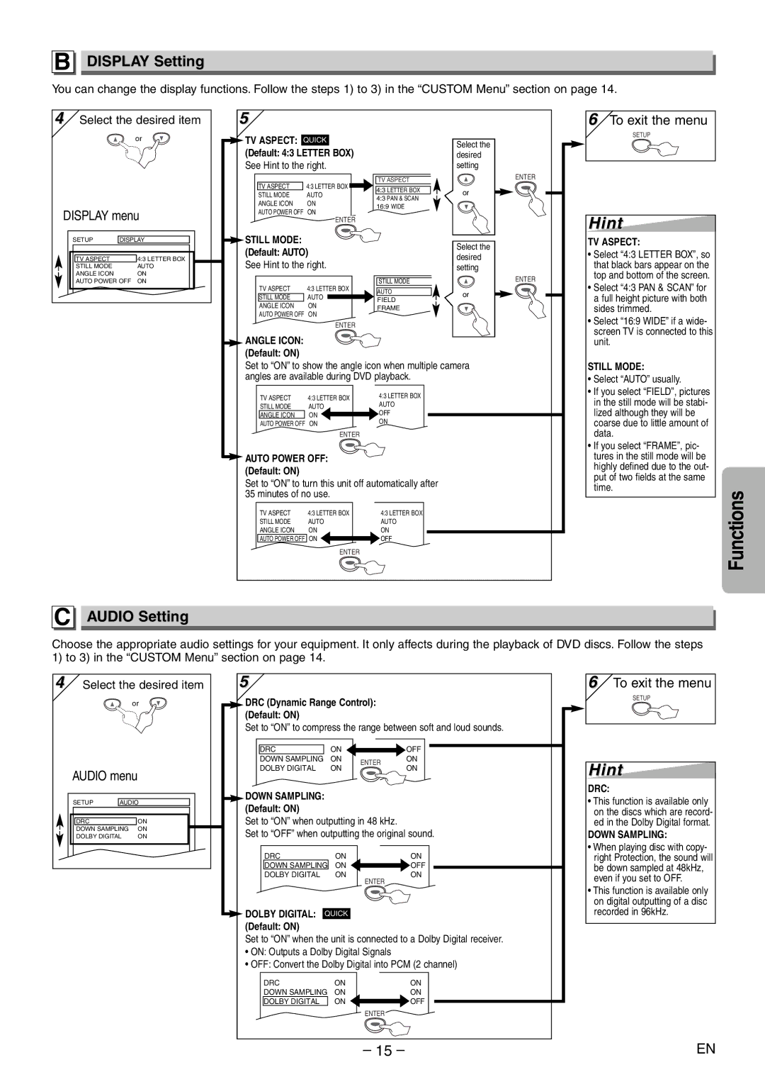 Sylvania SSD204 owner manual Display Setting, Audio Setting 