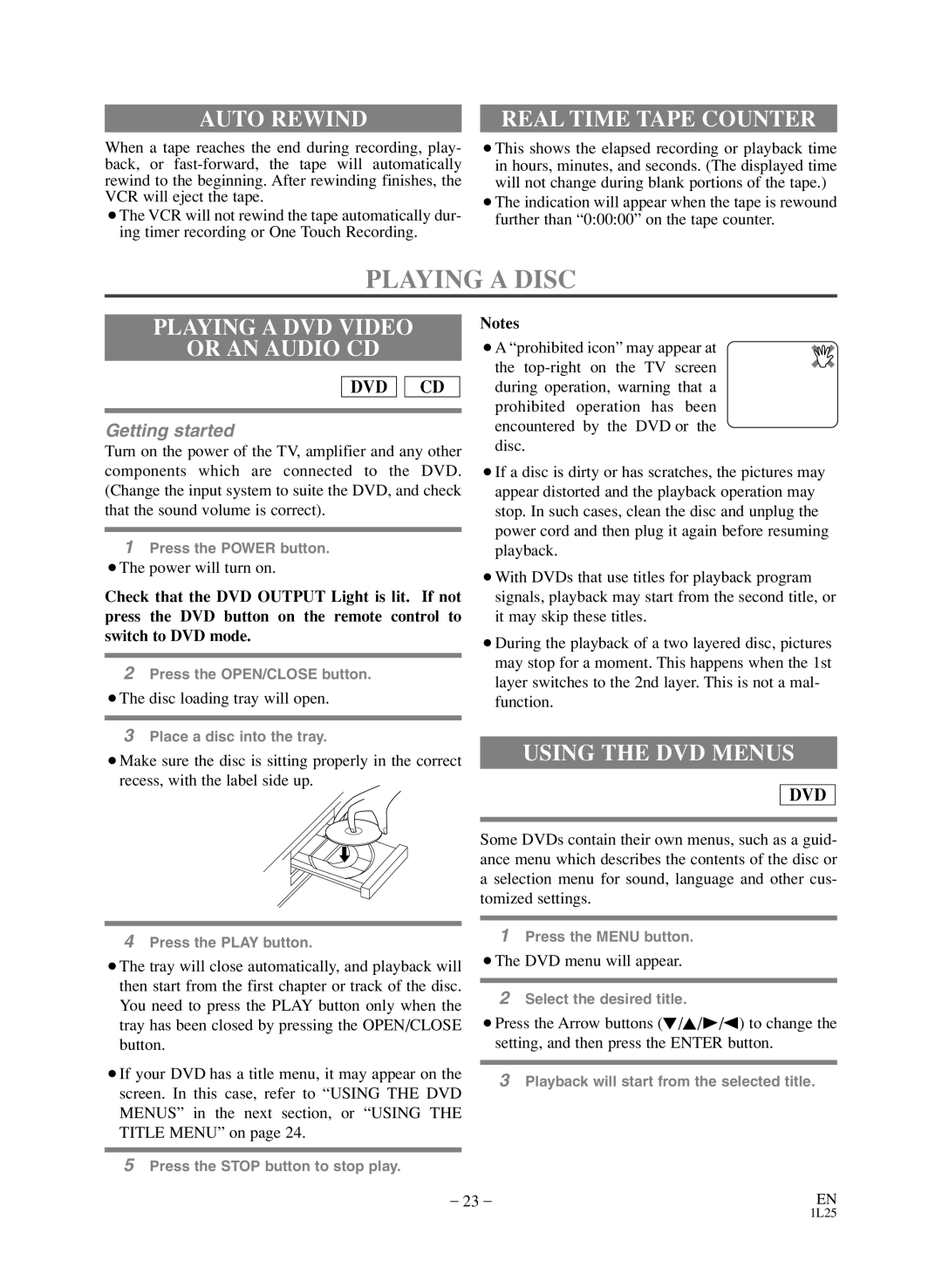 Sylvania SSD800 owner manual Playing a Disc, Auto Rewind, Playing a DVD Video Or AN Audio CD, Using the DVD Menus 