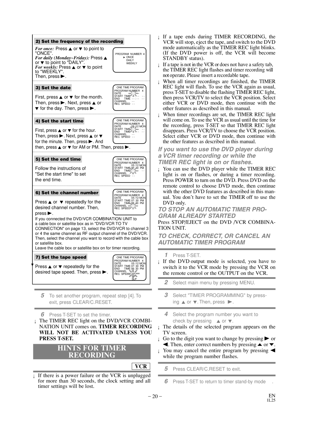 Sylvania SSD803 owner manual Hints for Timer, To Stop AN Automatic Timer PRO- Gram Already Started 