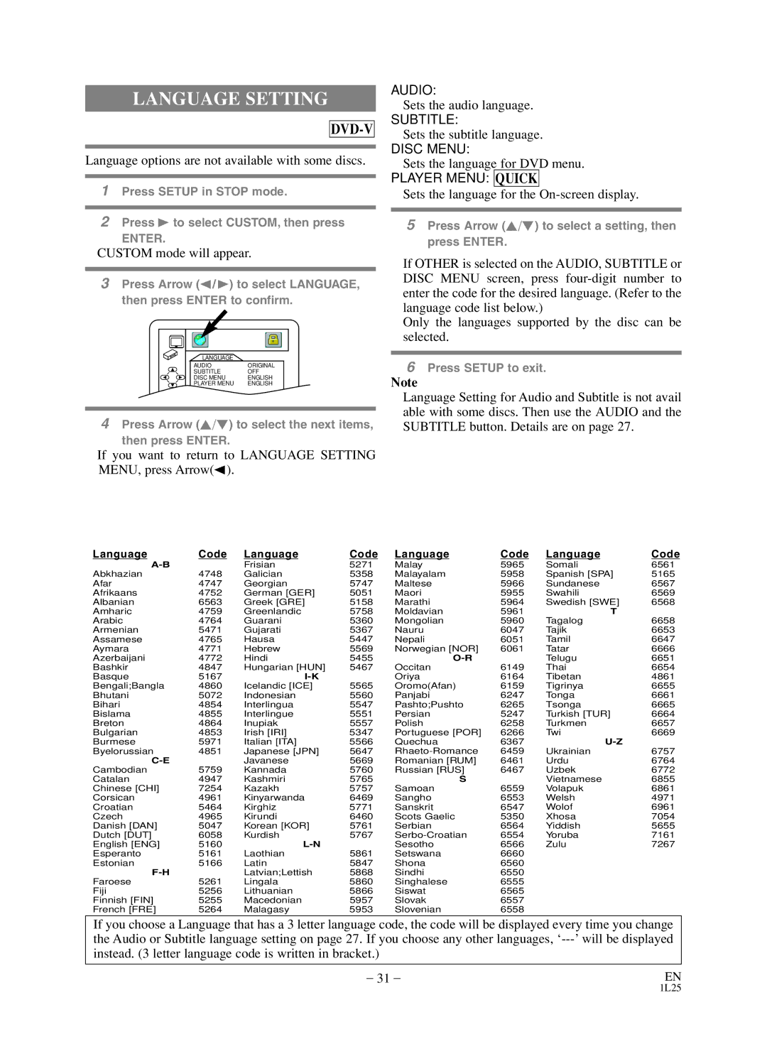 Sylvania SSD803 owner manual Language Setting 